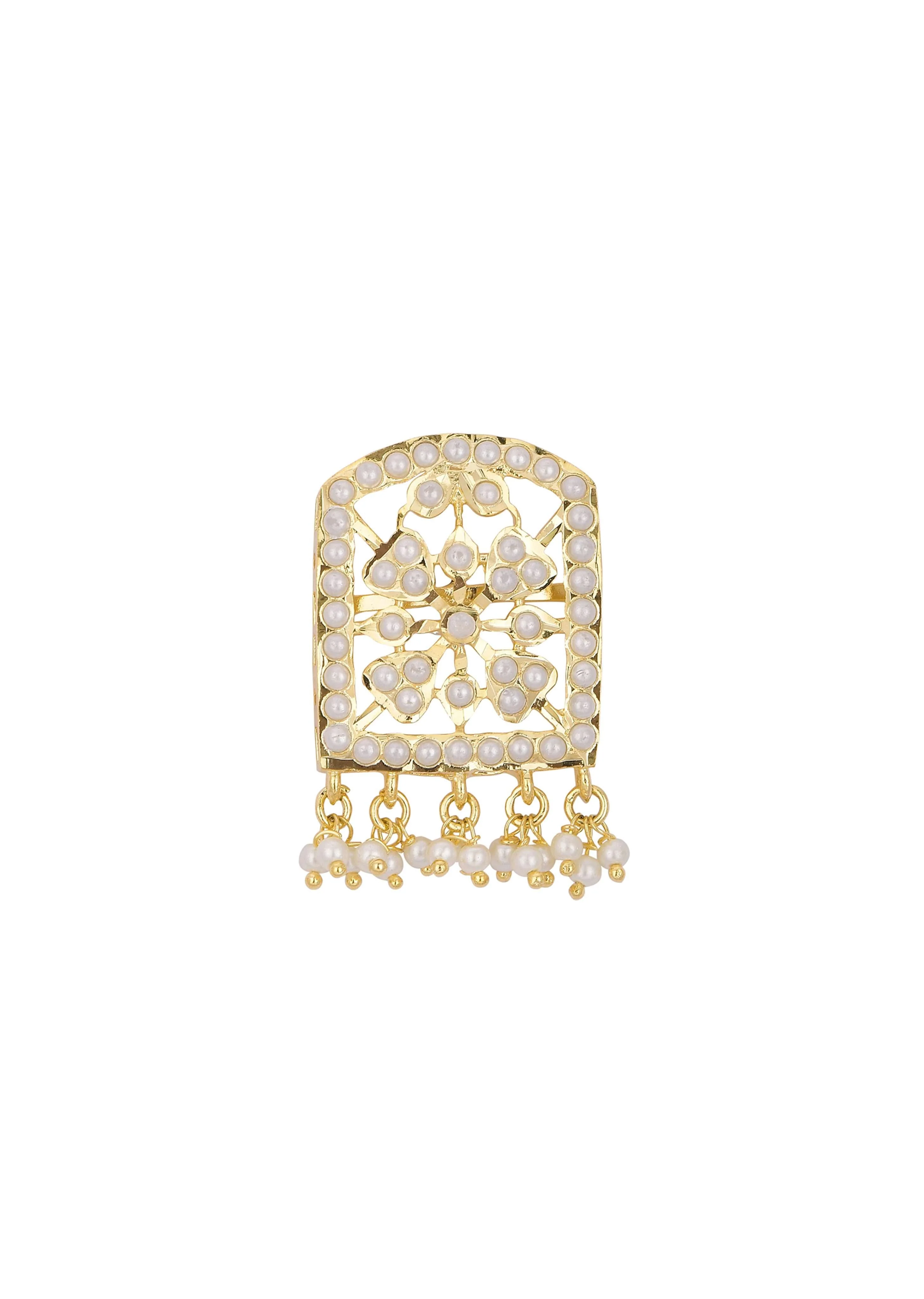 Gold Tone Geometric Kundan Choker Set - Image 8