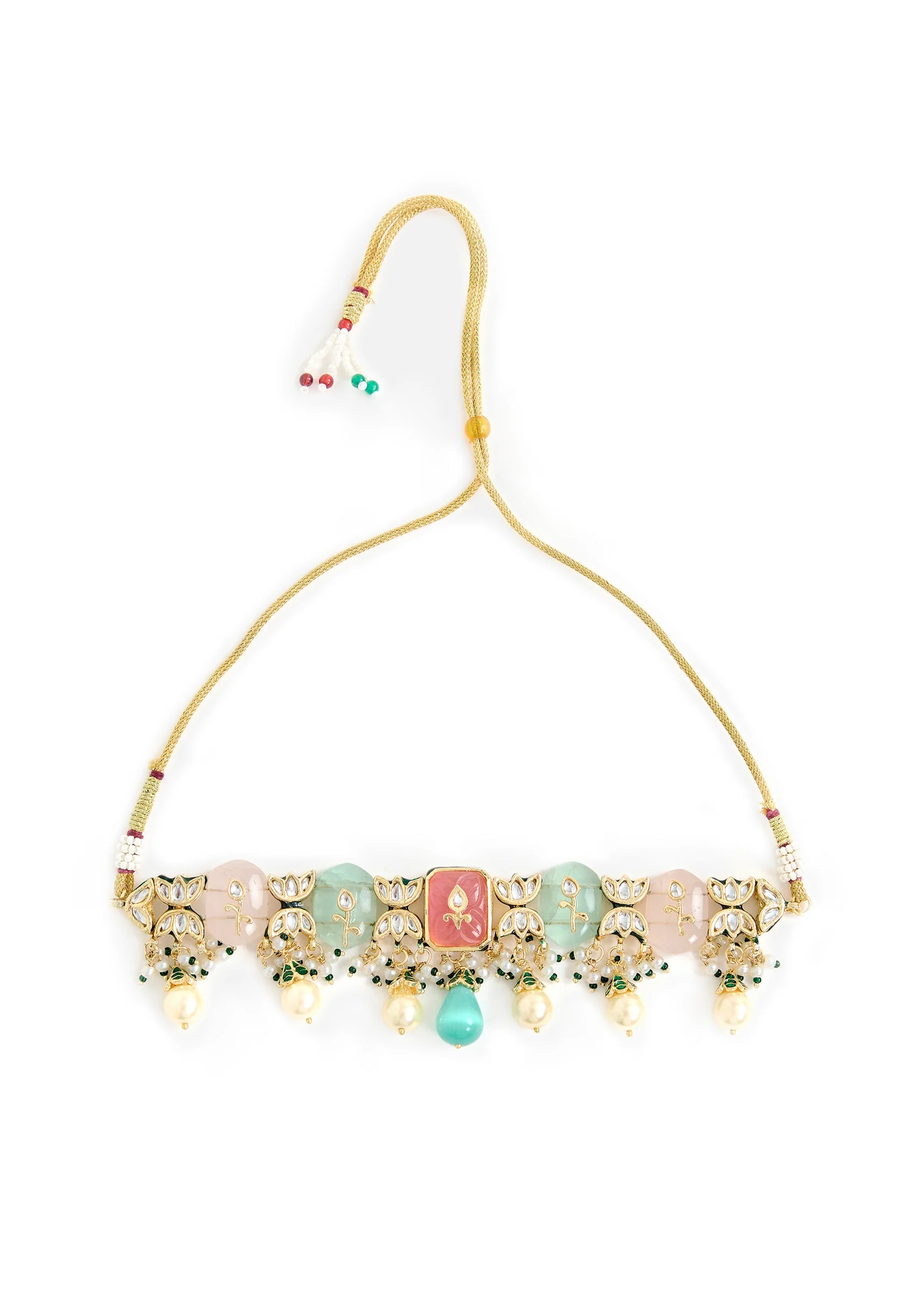 Gold Tone Multicolor Stone Choker Necklace And Earring Set - Image 3