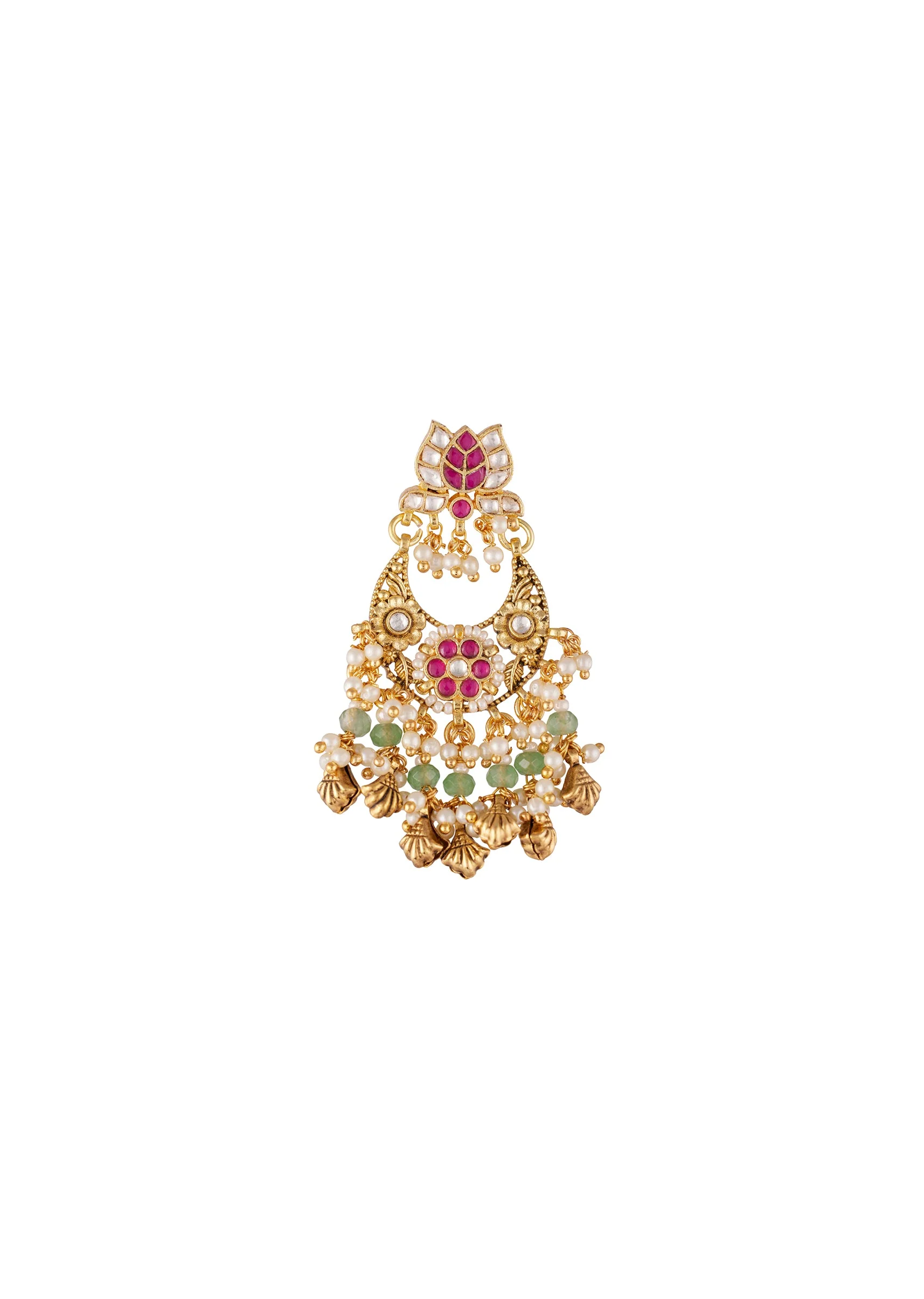 Gold Toned Chandbali Earrings With Kundan And Stone And Pearl Detailing - Image 3