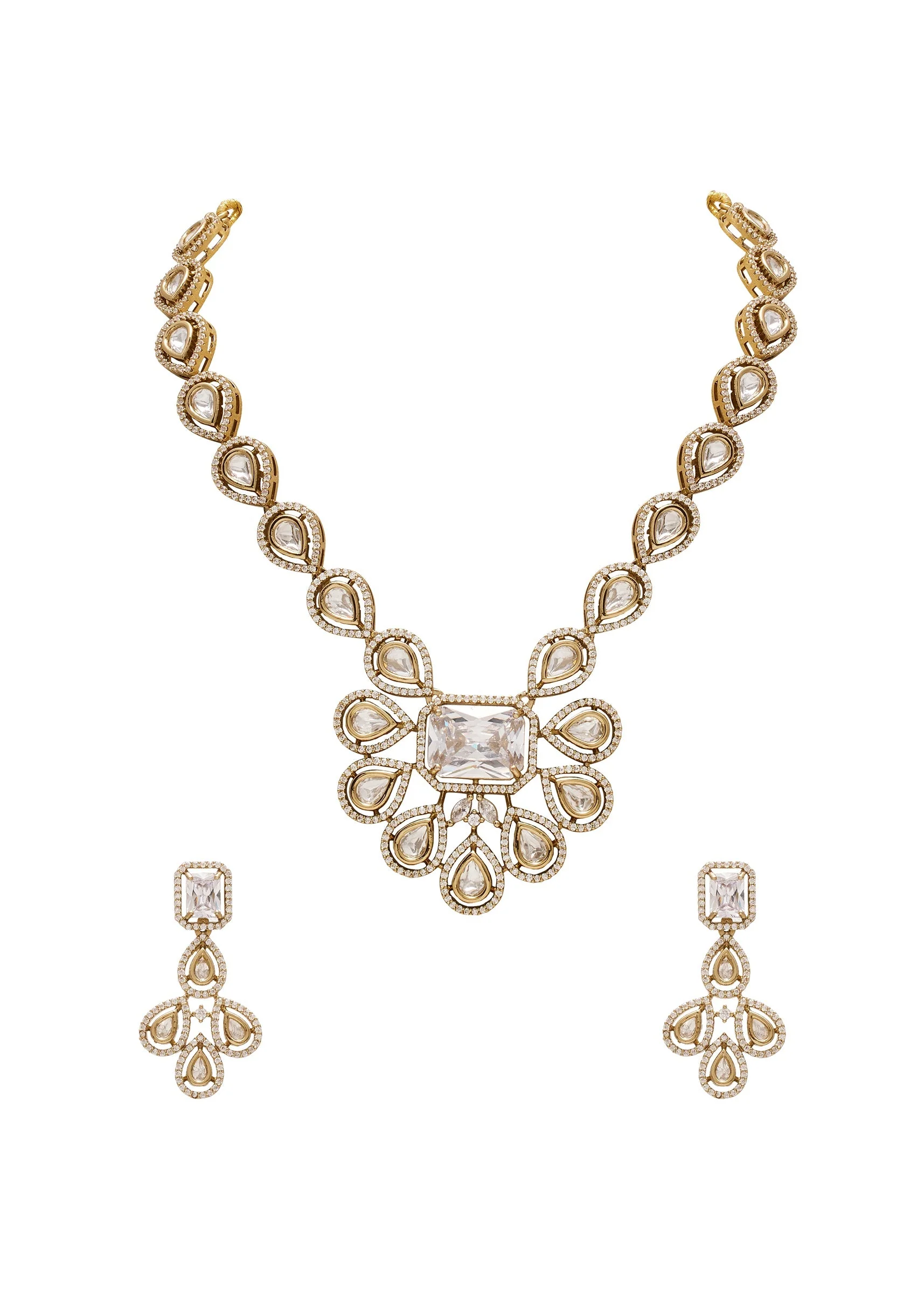 Gold-Toned CZ Necklace Set With Crystal Detailing - Image 2