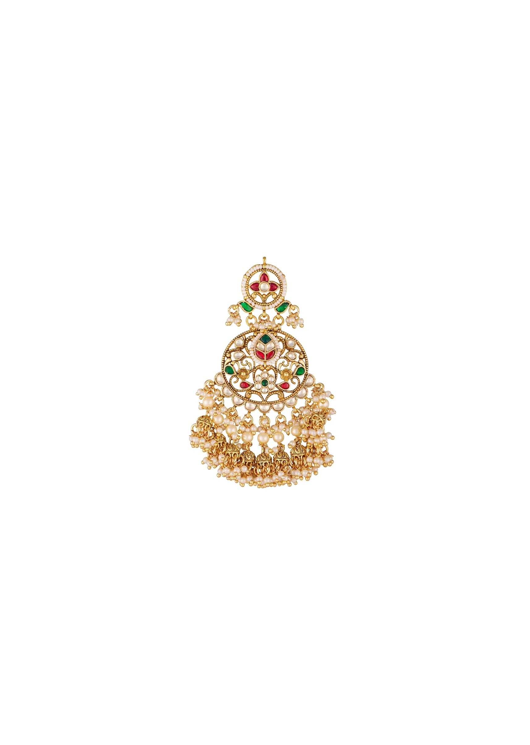 Gold Toned Earrings In Drop Style With Kundan And Multi Stone And Pearl Detailing - Image 3