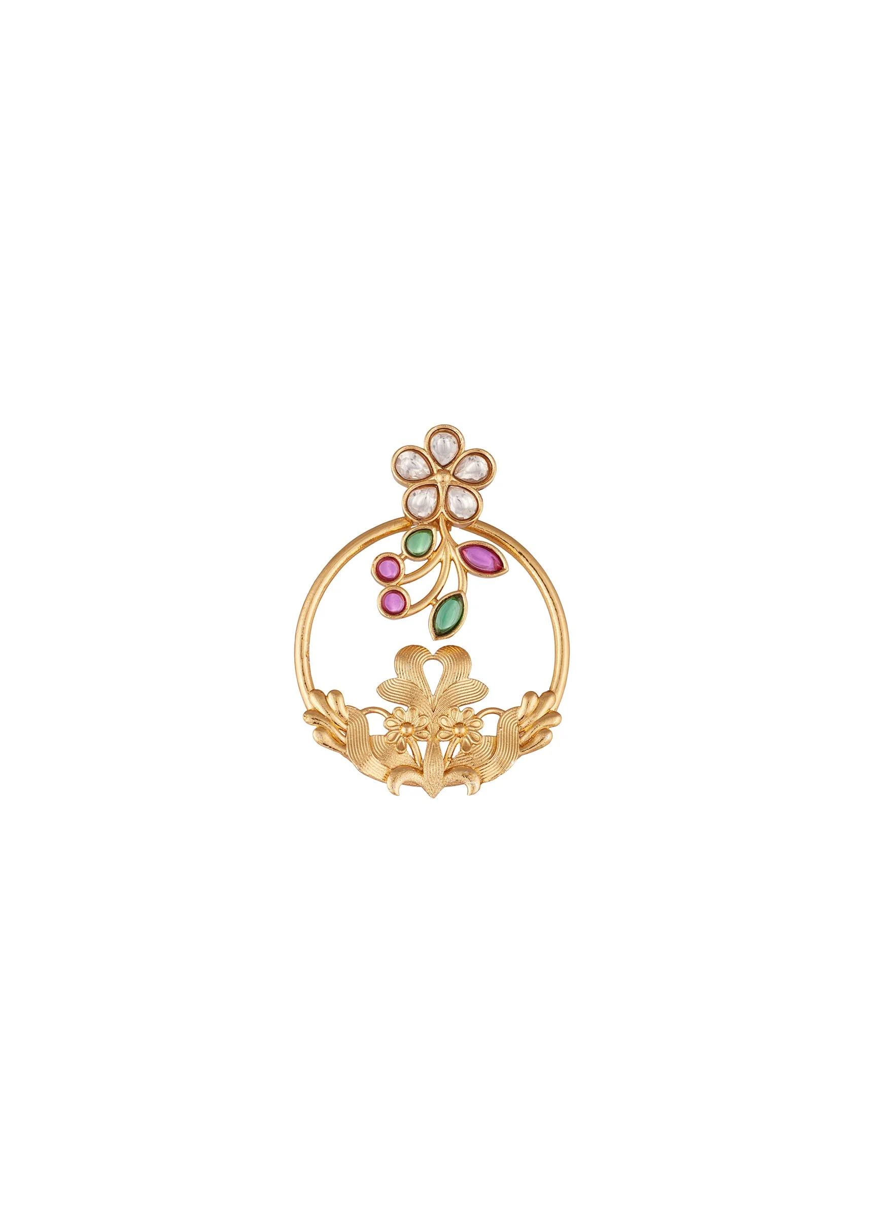 Gold Toned Earrings In Hoop Style With Kundan And Multi Stone Detailing - Image 3