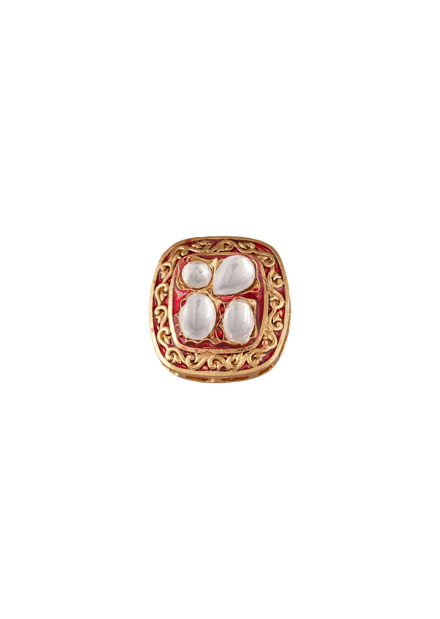 Gold Toned Earrings In Stud Style With Enamel Stone Detailing - Image 3