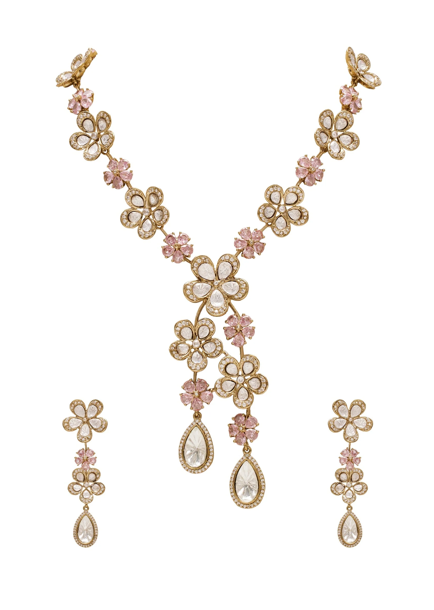 Gold Toned Kundan Polki Bridal Necklace Set - Image 2