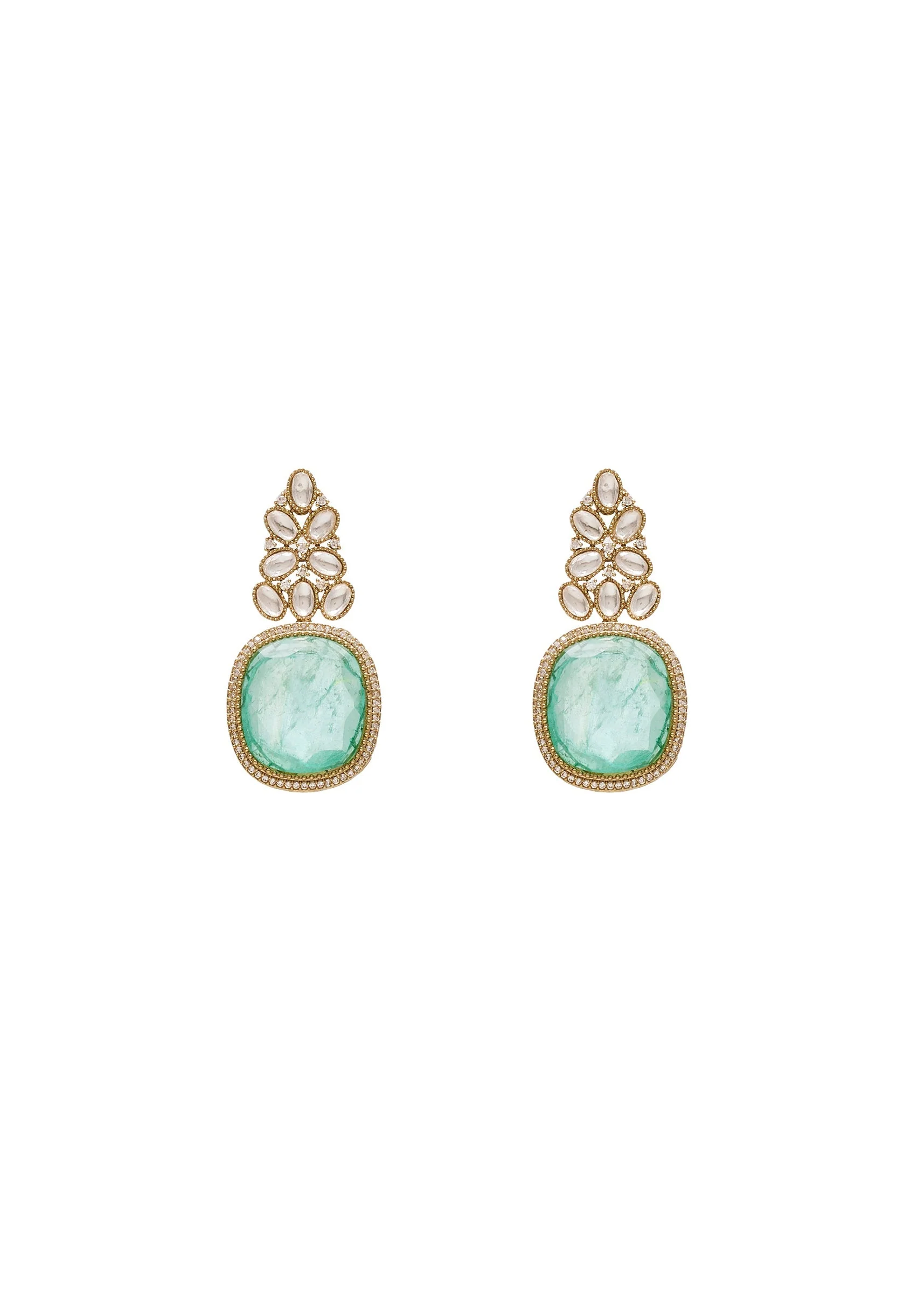 Gold Toned Mint Green Stone Necklace Set - Image 4
