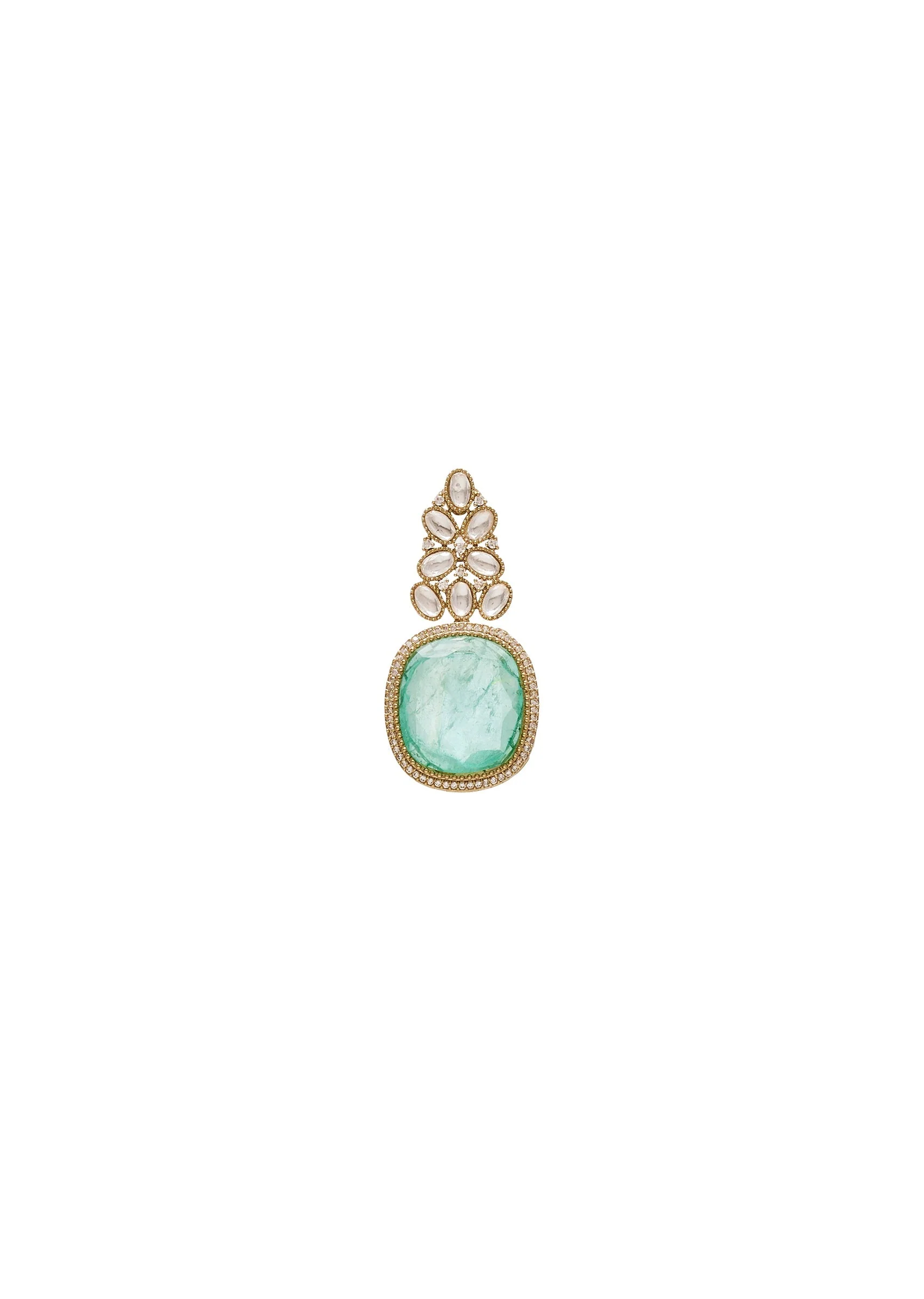 Gold Toned Mint Green Stone Necklace Set - Image 5