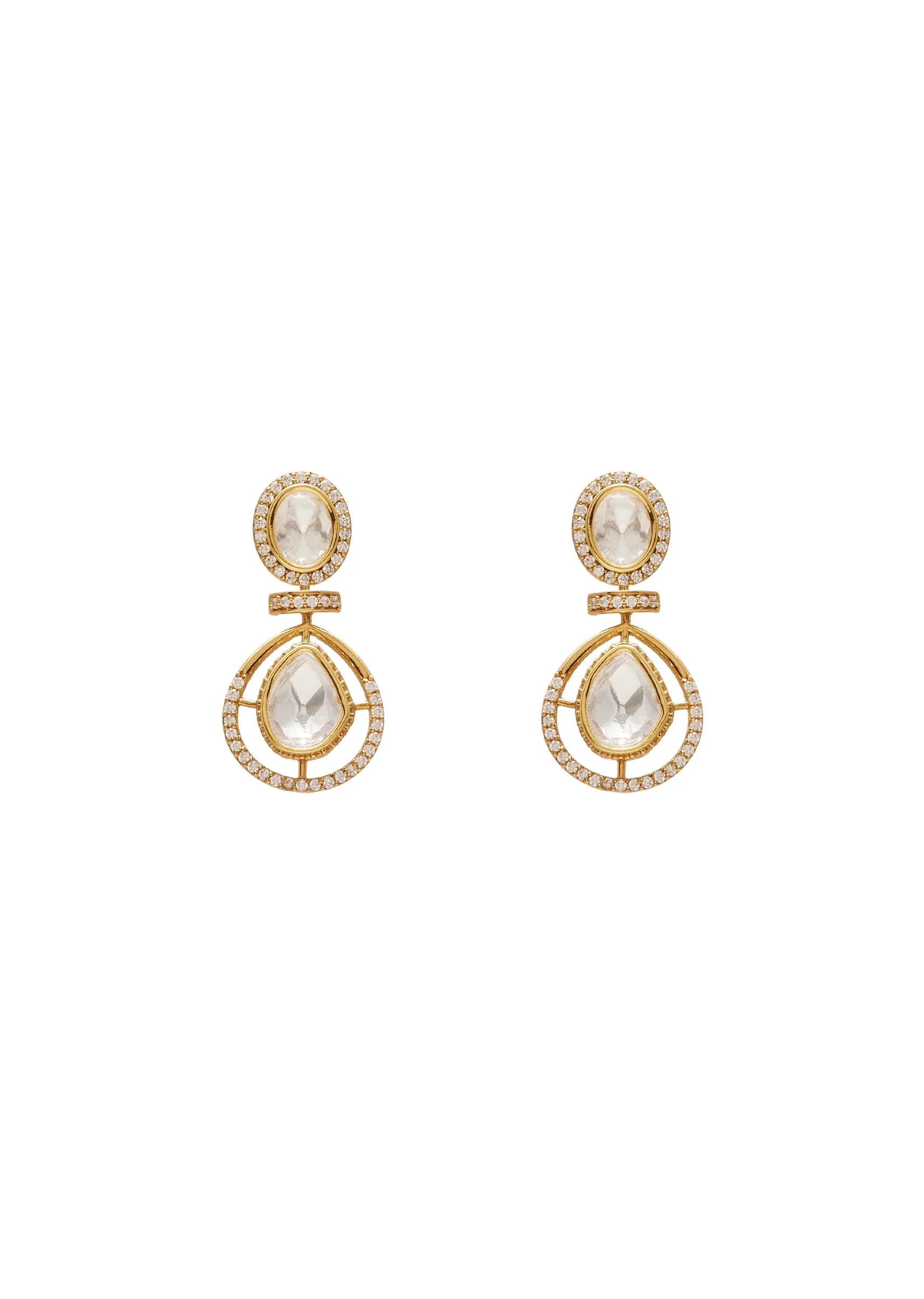 Gold Toned Polki Pearl Drop Necklace Set - Image 4