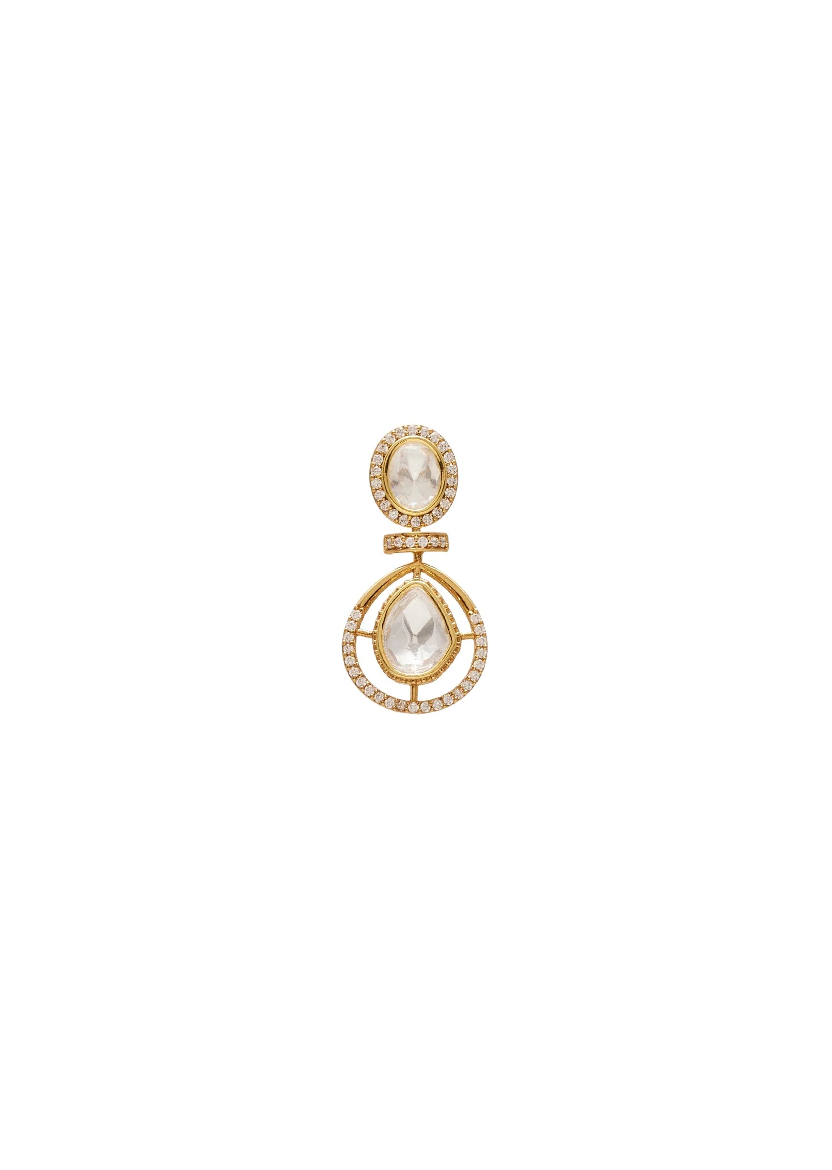 Gold Toned Polki Pearl Drop Necklace Set - Image 5