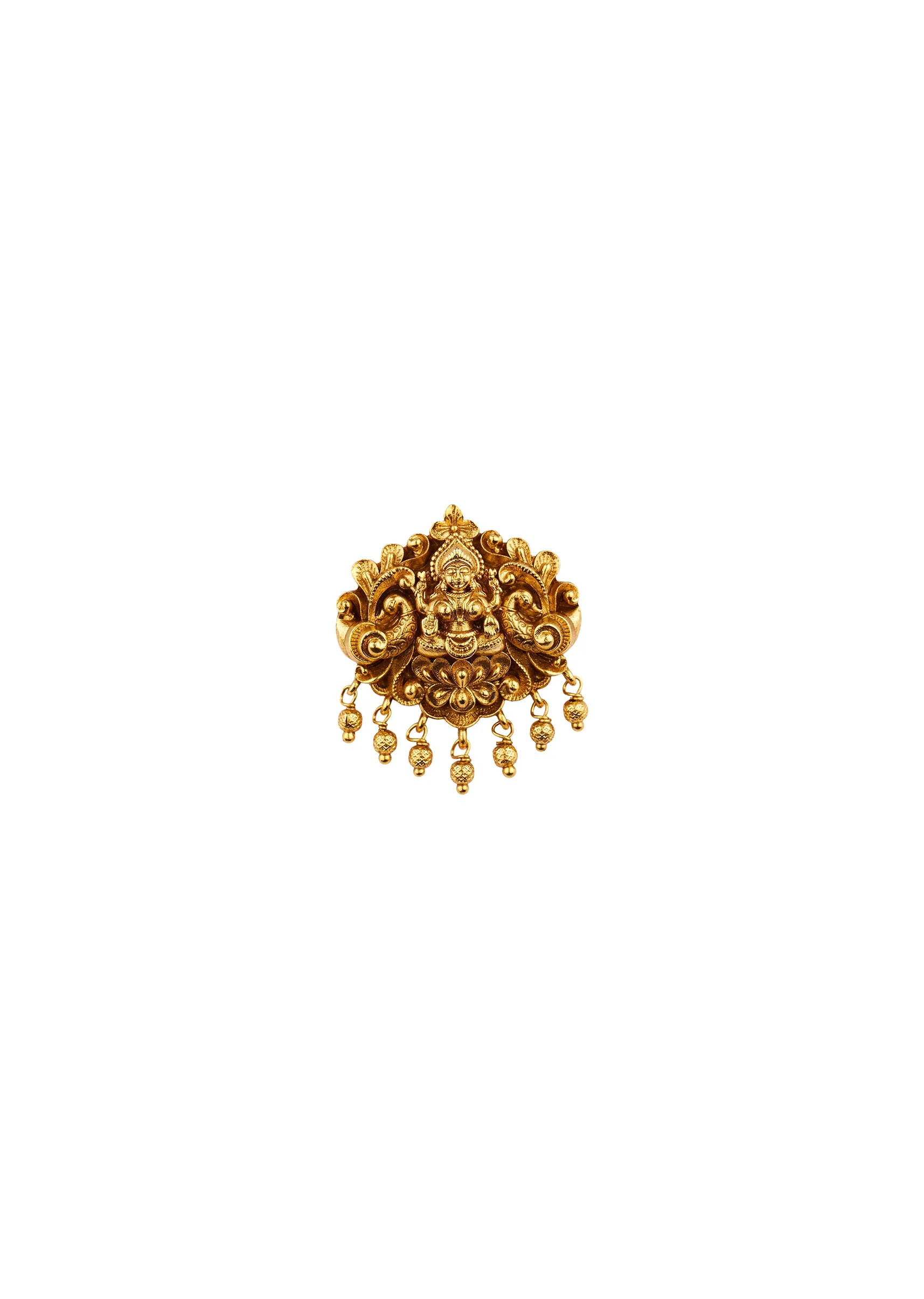 Gold Toned Ring With Temple Style Motifs - Image 2
