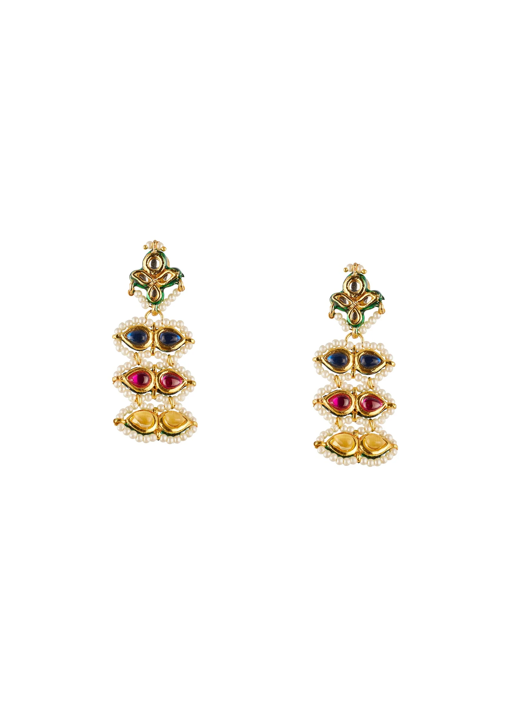 Gold Traditional Kundan Necklace Set with Faux Pearl and Multi Stones - Image 3
