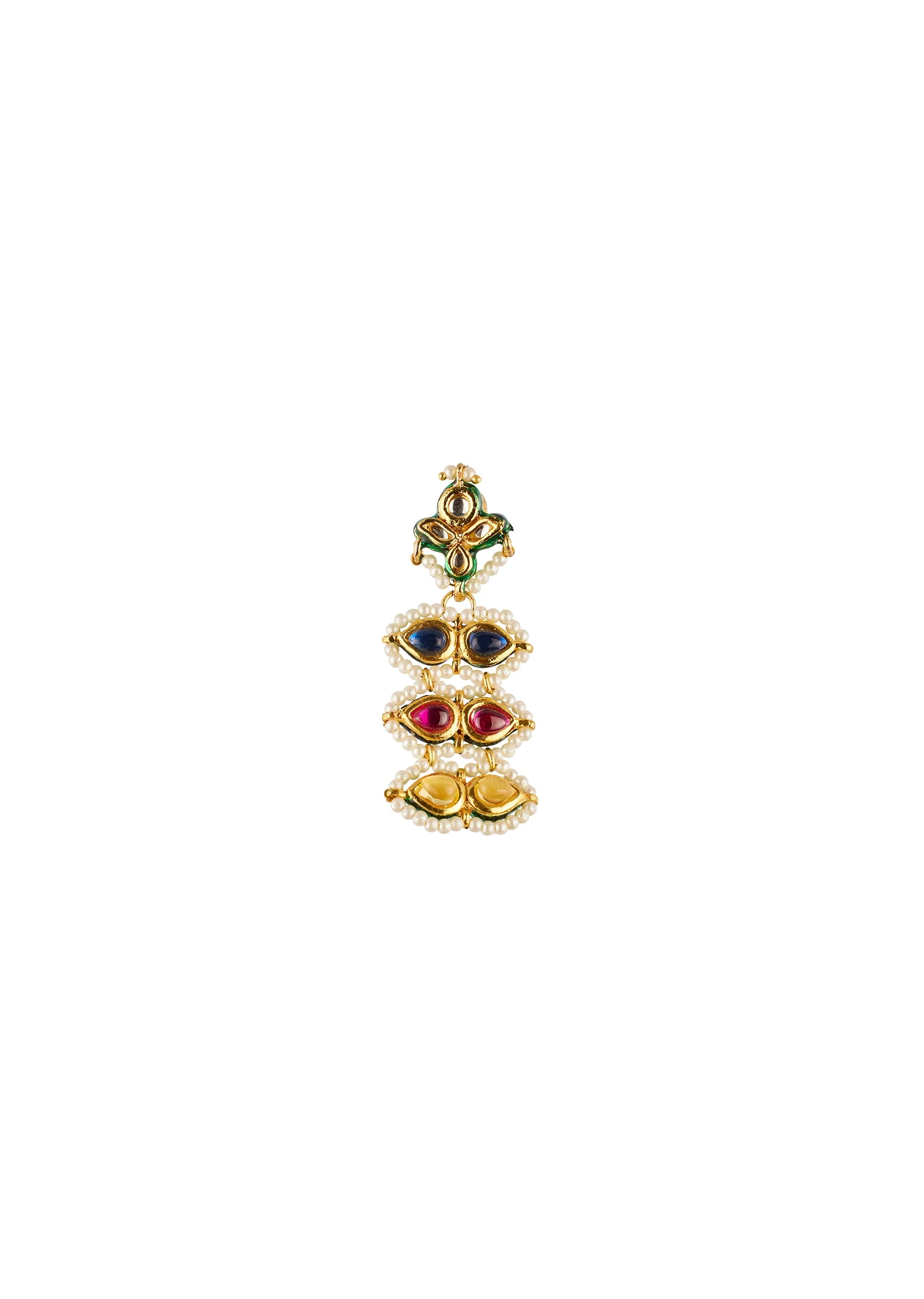 Gold Traditional Kundan Necklace Set with Faux Pearl and Multi Stones - Image 4