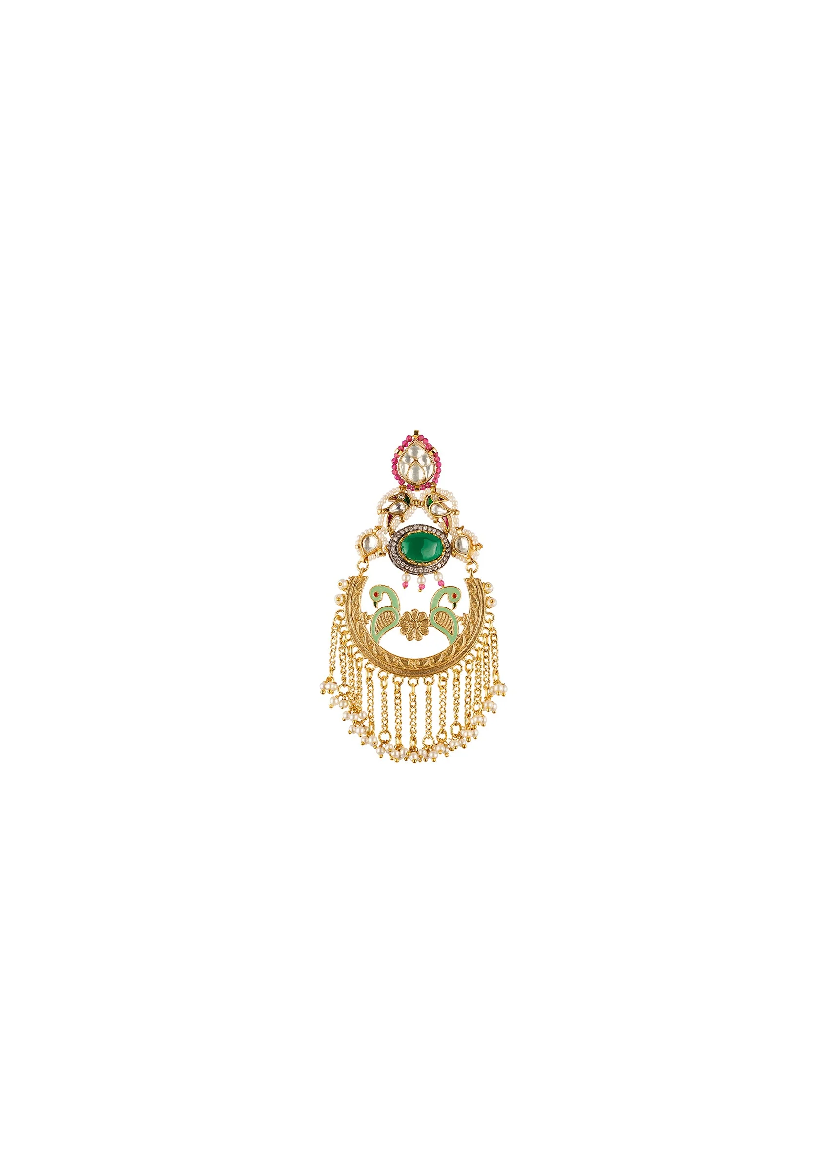 Gold Traditional Kundan Polki Chandbali Earrings with Stones - Image 3