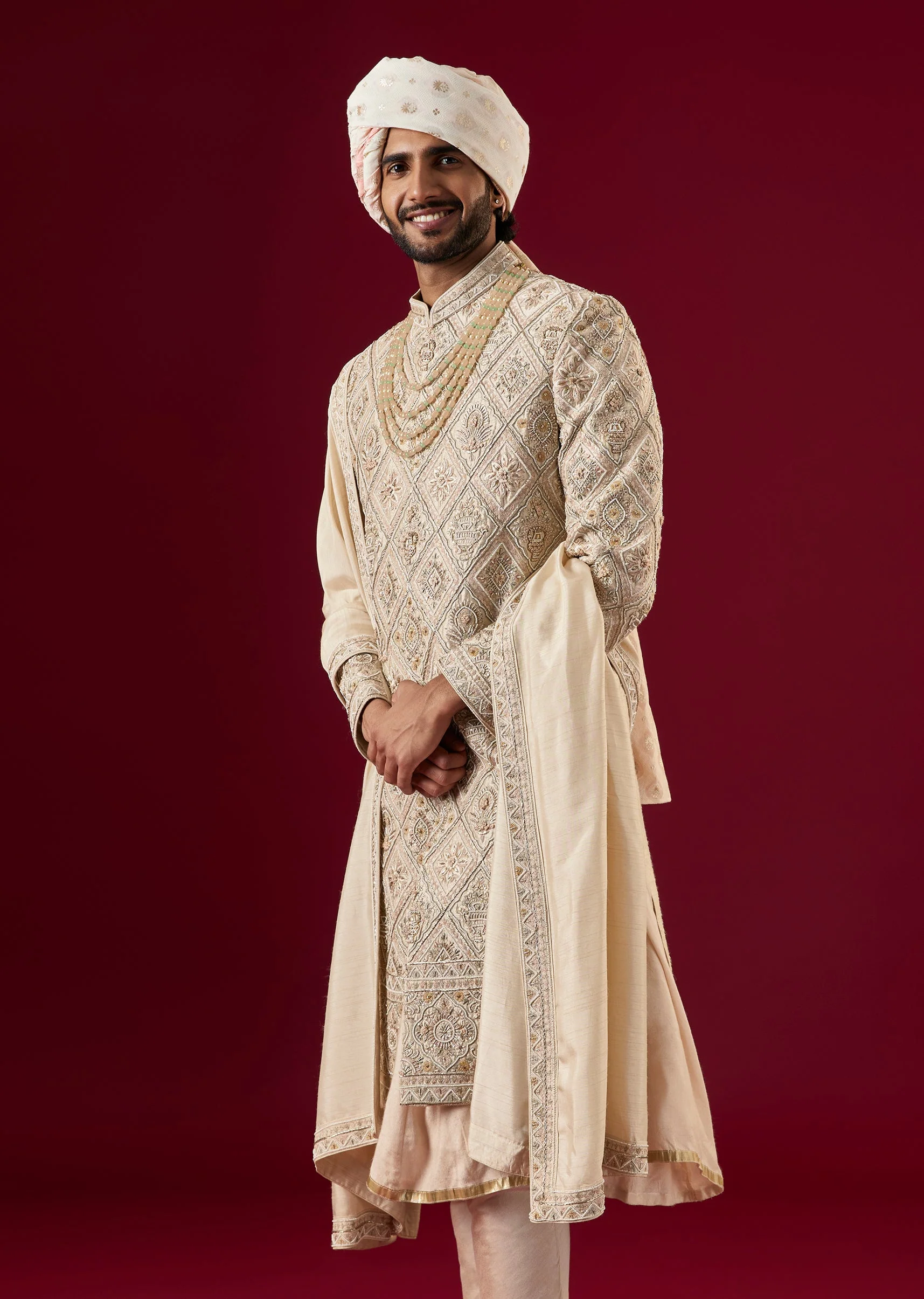 Gold Tussar Sherwani Set With Zardosi Work - Image 2