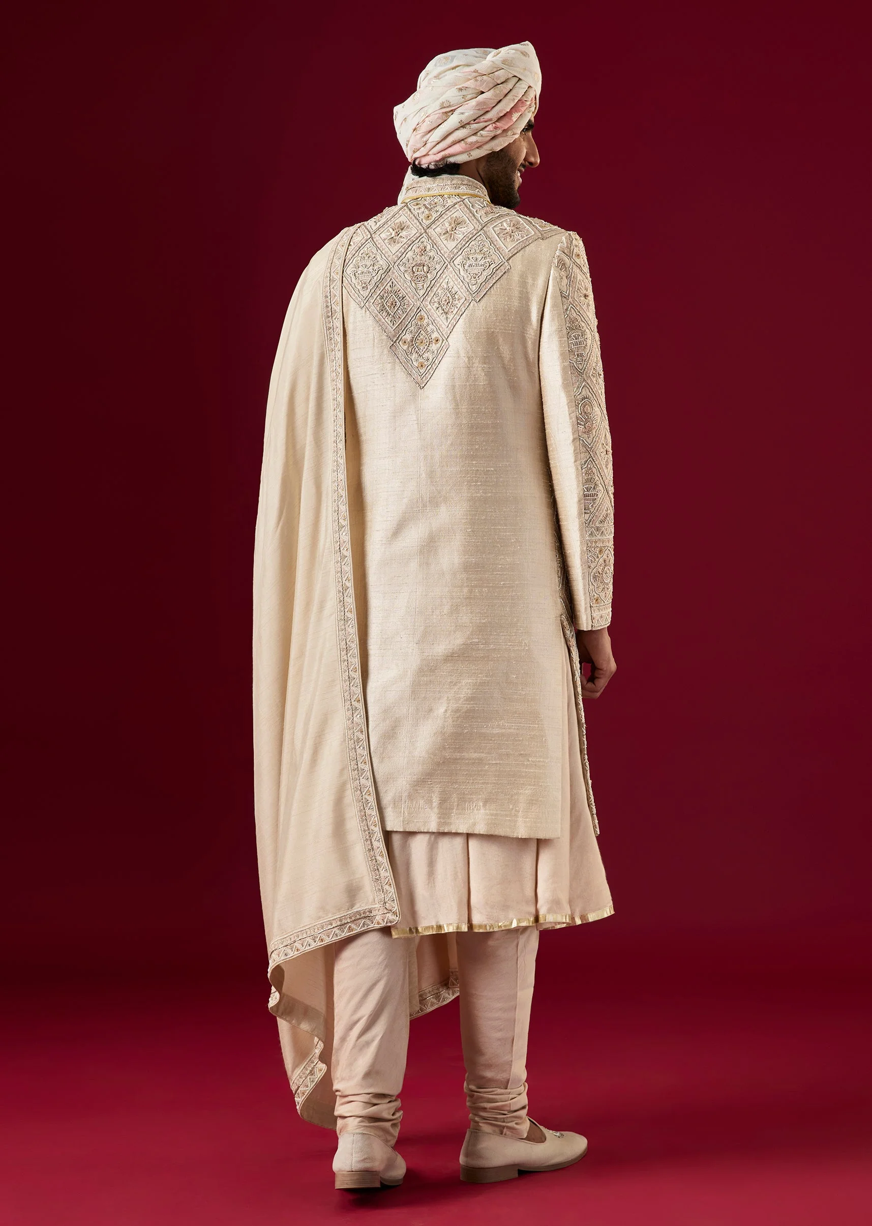Gold Tussar Sherwani Set With Zardosi Work - Image 6