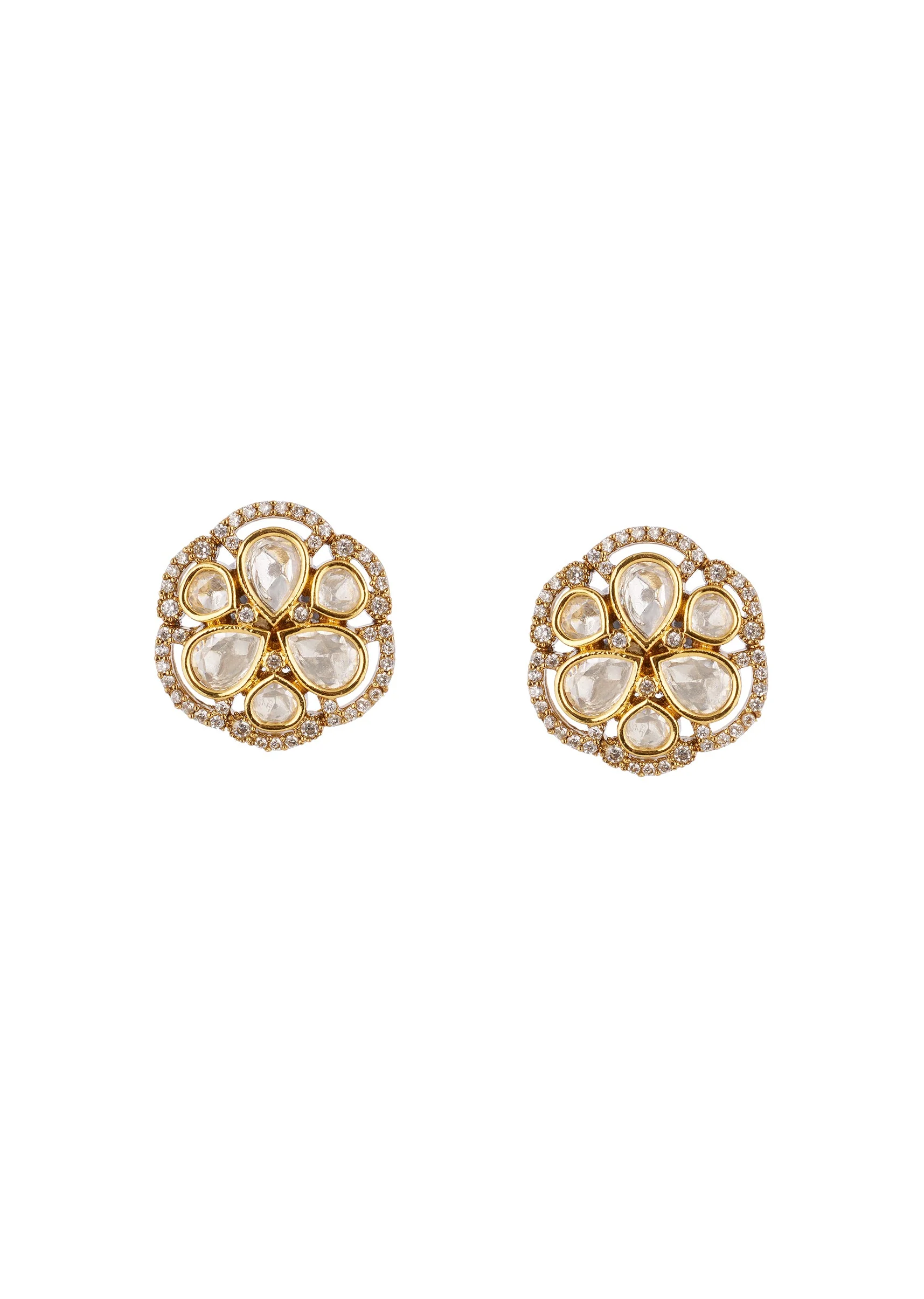 Gold White Necklace Set With Elegant Kundan Detail - Image 4