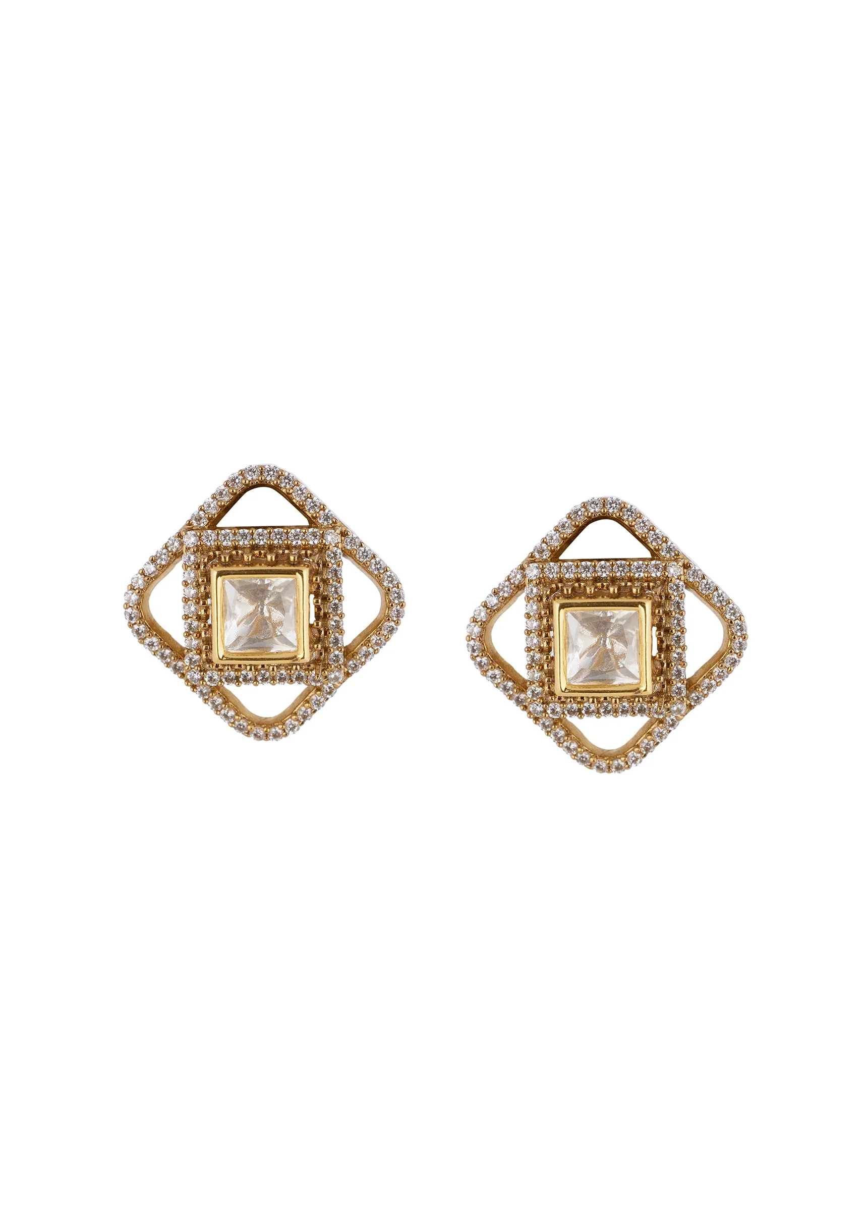 Gold White Necklace Set With Kundan Detail - Image 4