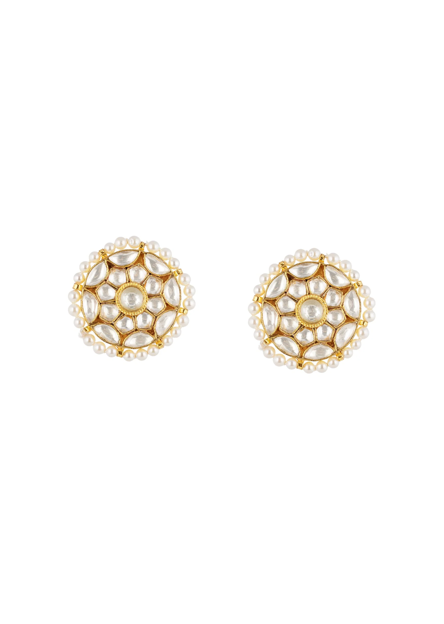 Gold White Necklace Set With Refined Kundan Detail - Image 4