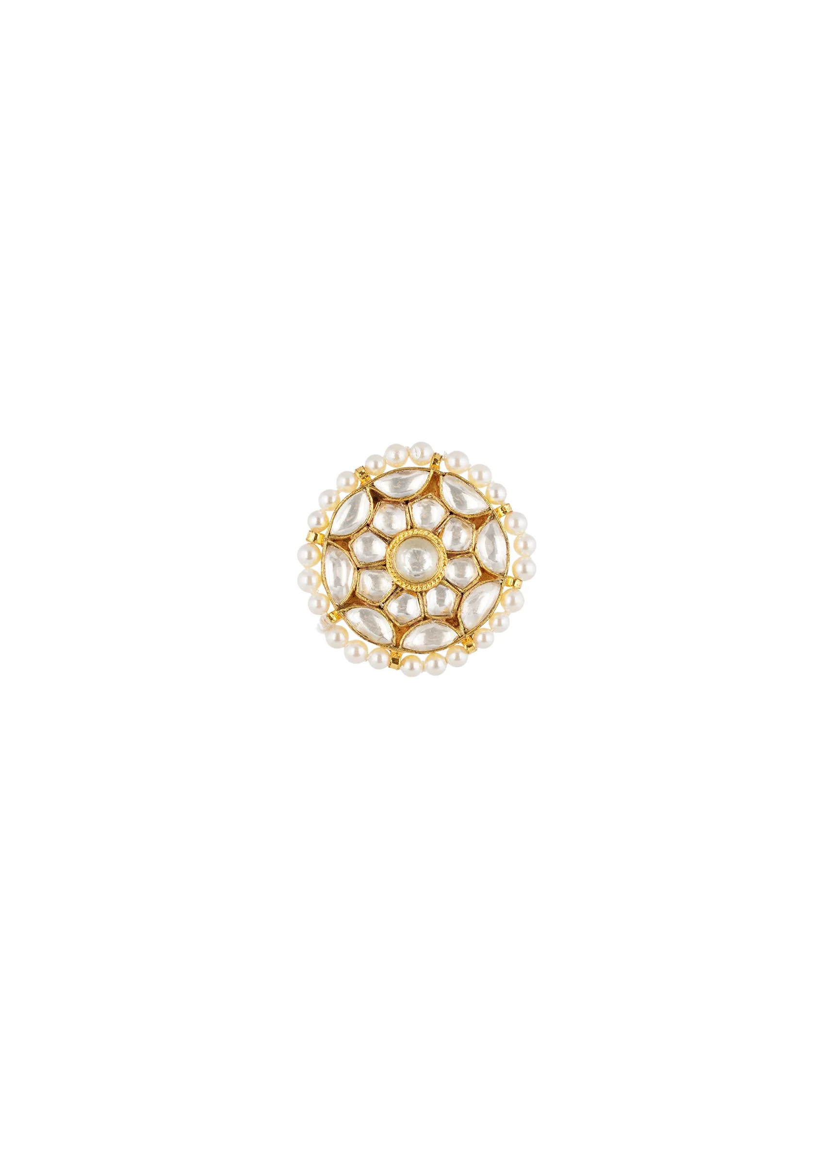 Gold White Necklace Set With Refined Kundan Detail - Image 5