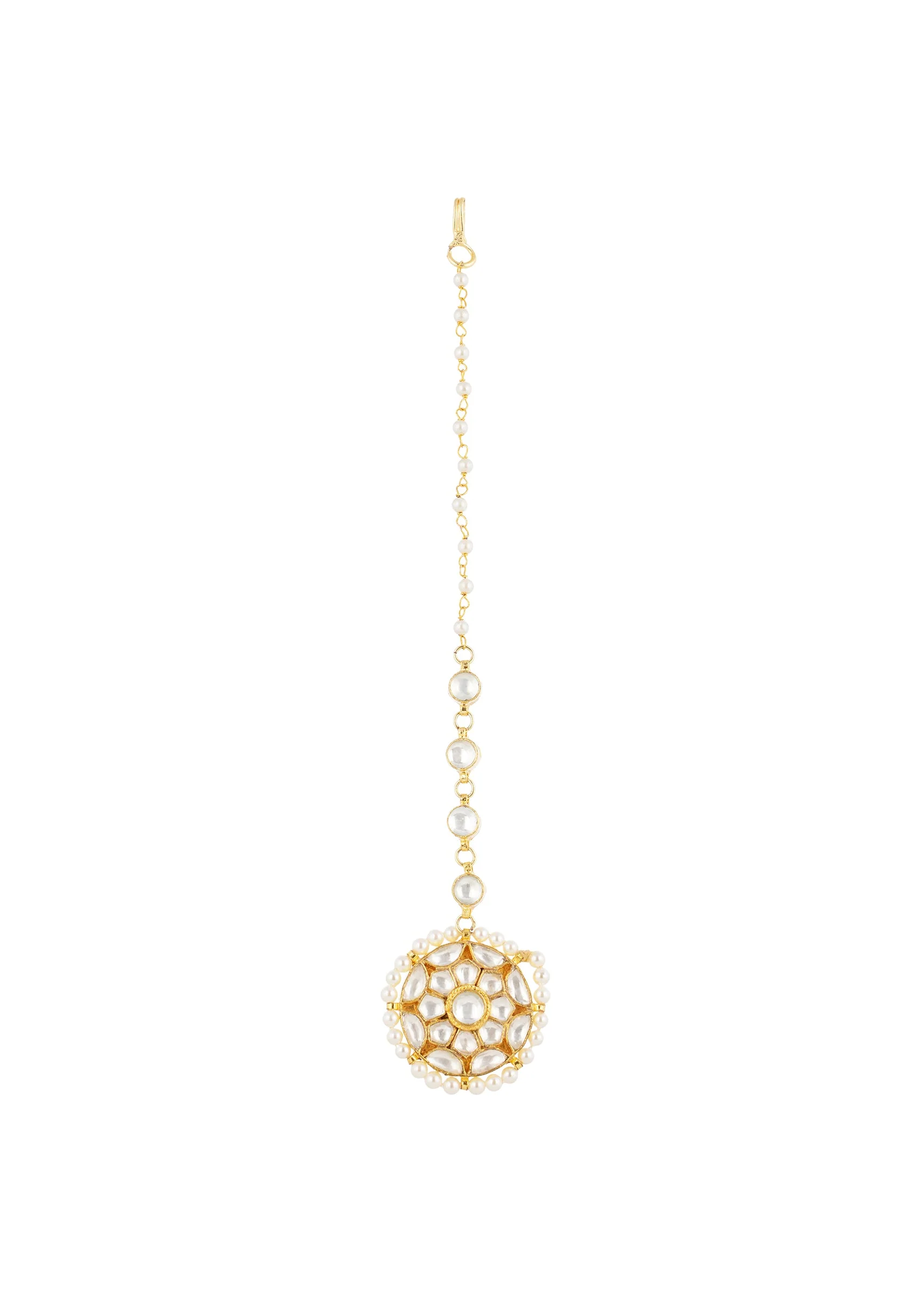 Gold White Necklace Set With Refined Kundan Detail - Image 6