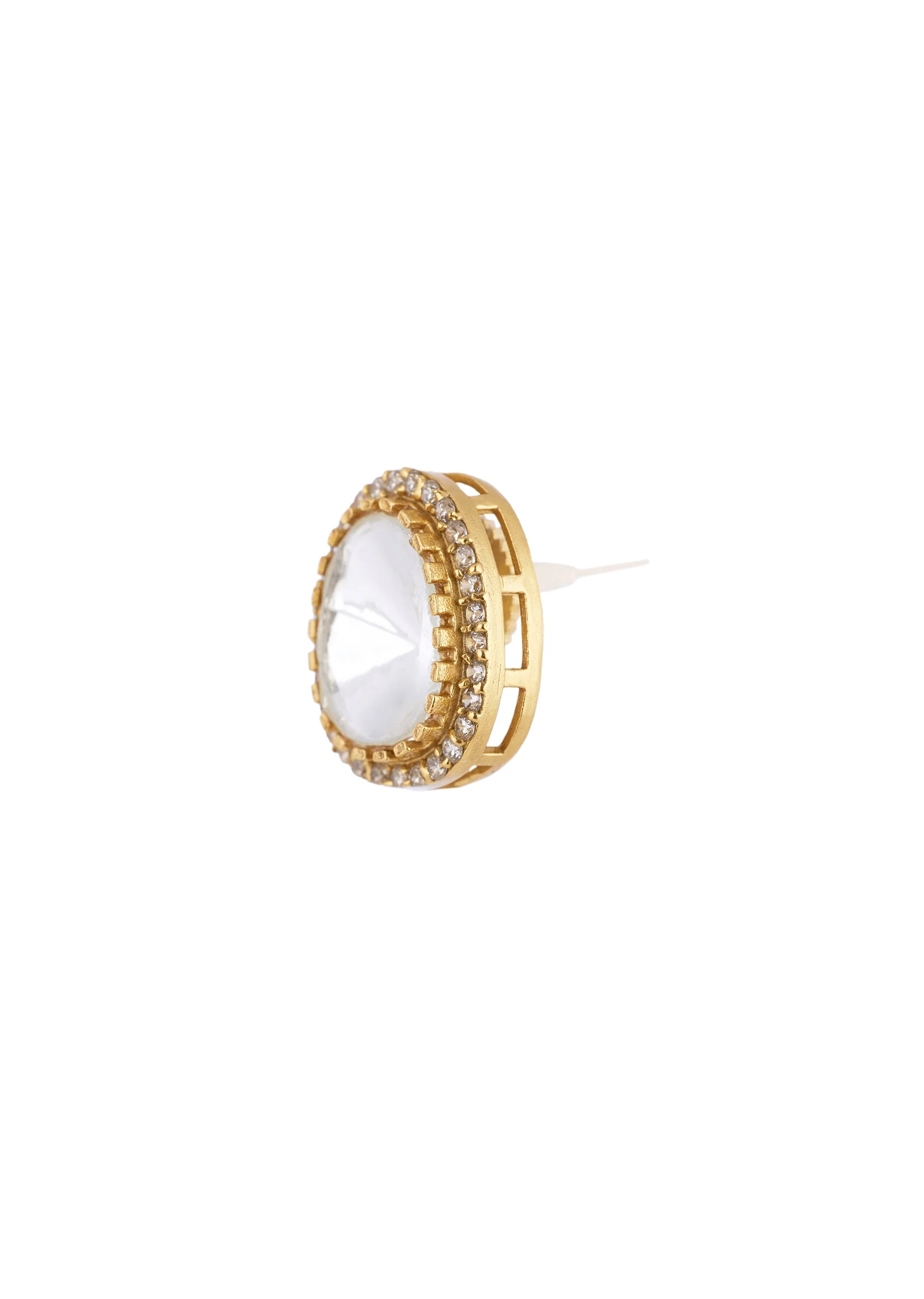 Gold White Polki Earrings With Chic Detail - Image 4