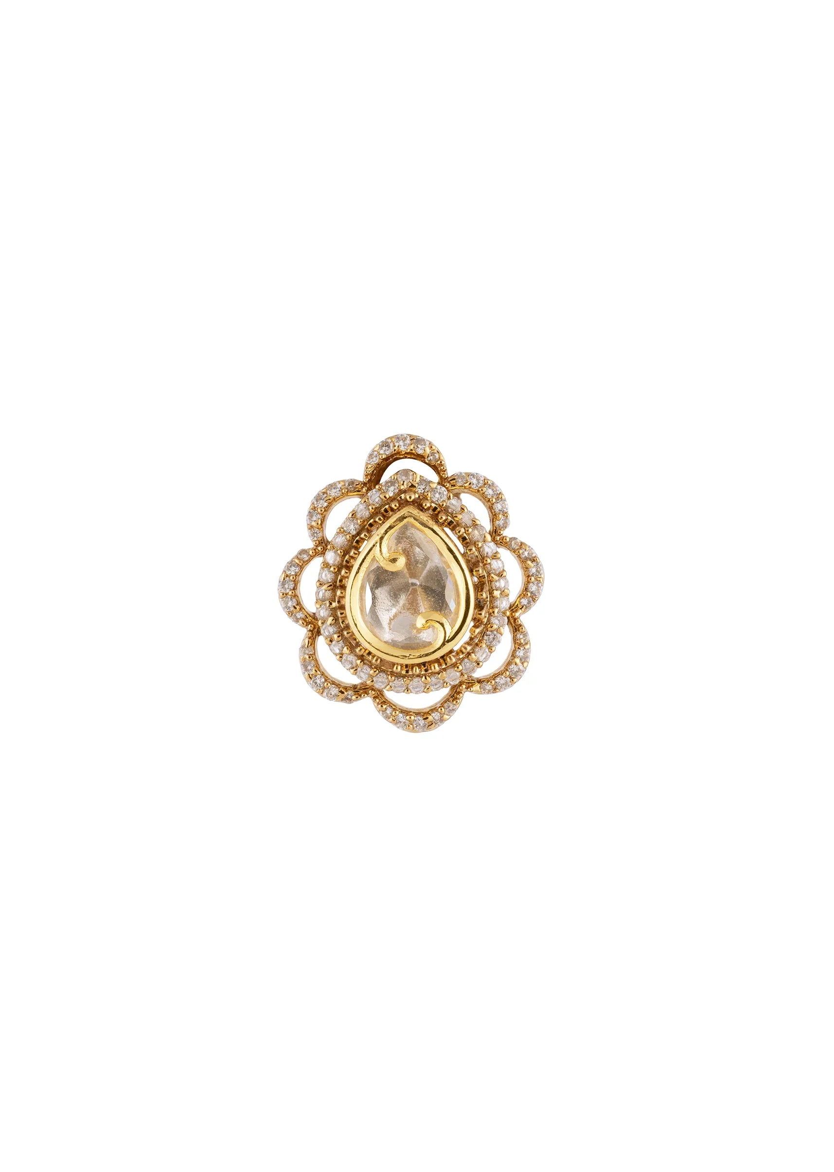 Gold White Polki Earrings With Detail - Image 3