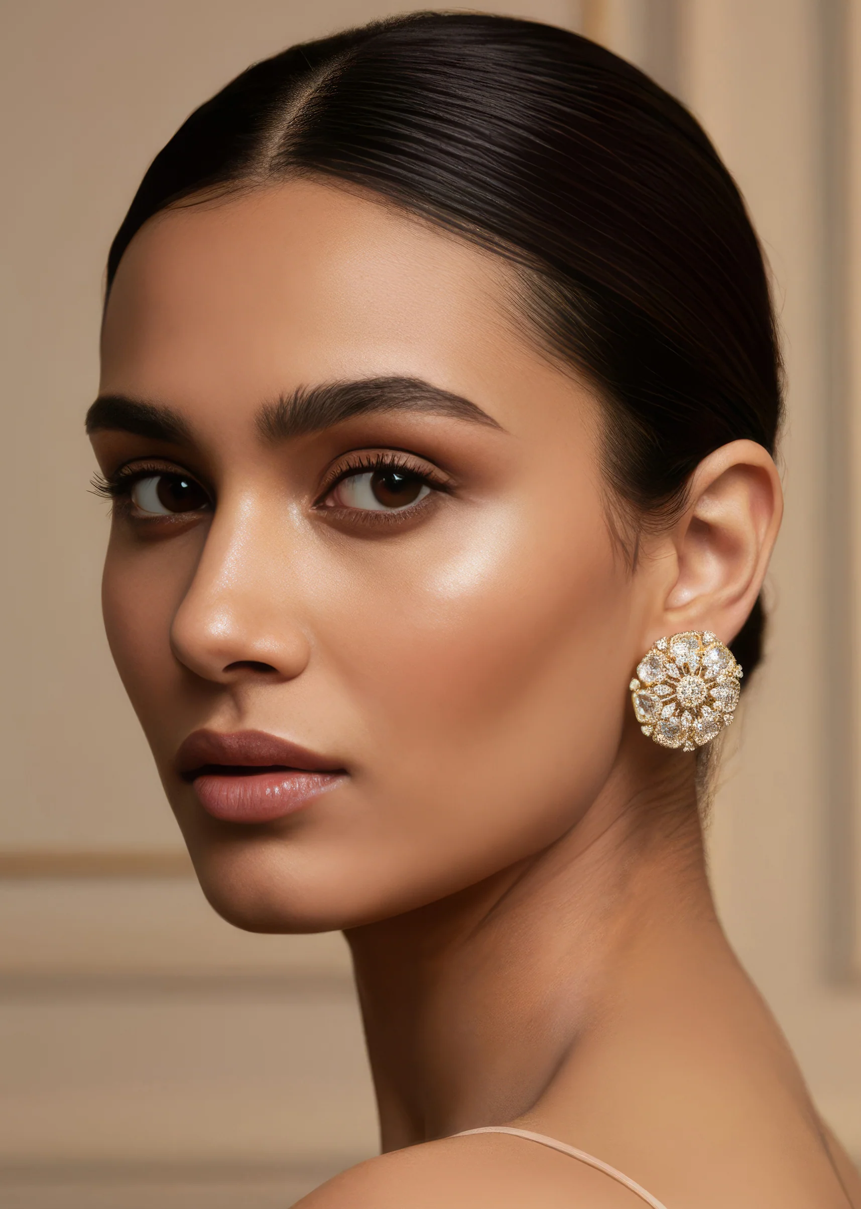 Gold White Polki Earrings With Elegant Detail