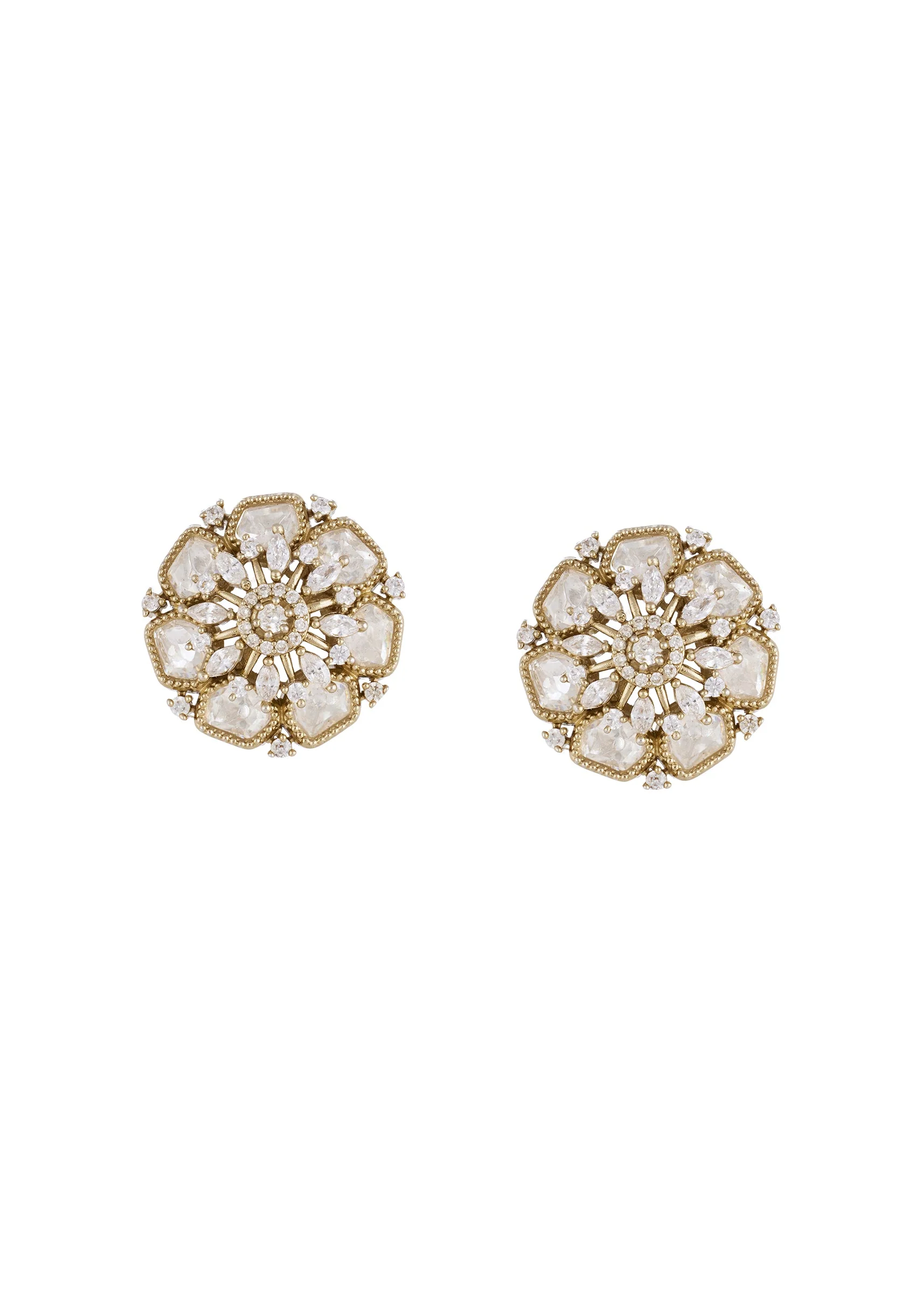 Gold White Polki Earrings With Elegant Detail - Image 2