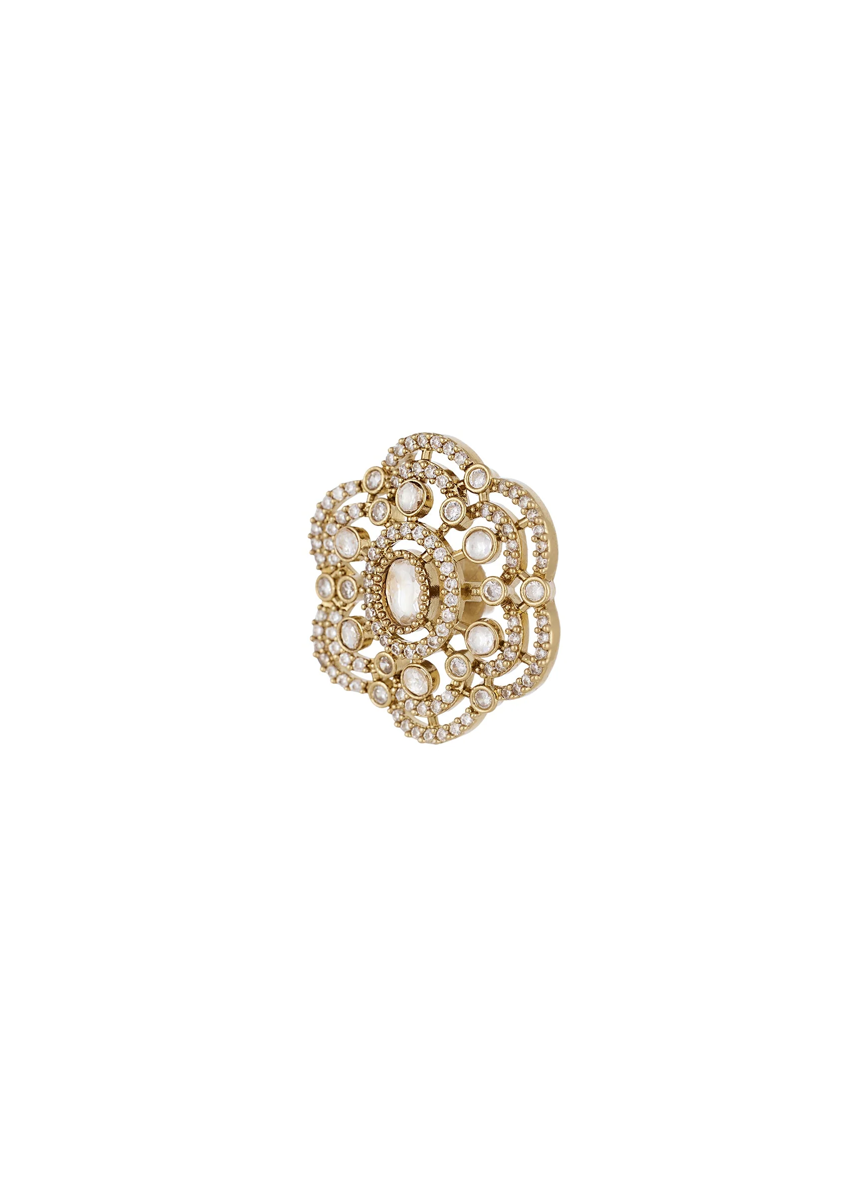 Gold White Polki Earrings With Intricate Detail - Image 4