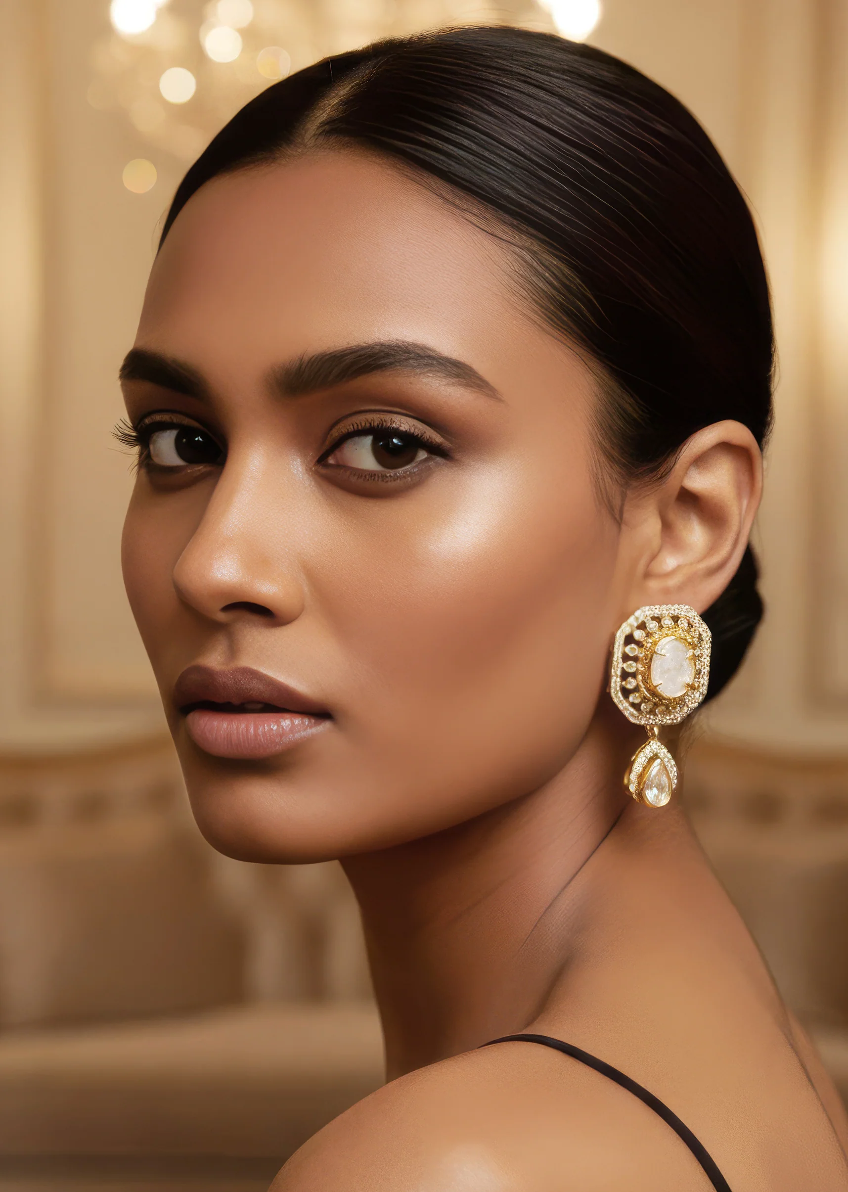 Gold White Polki Earrings With Radiant Detail