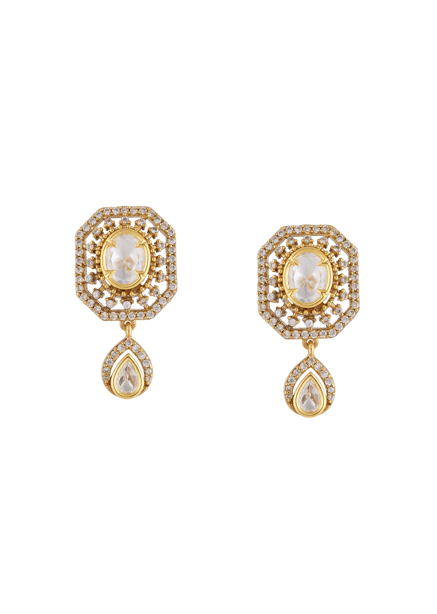 Gold White Polki Earrings With Radiant Detail - Image 2