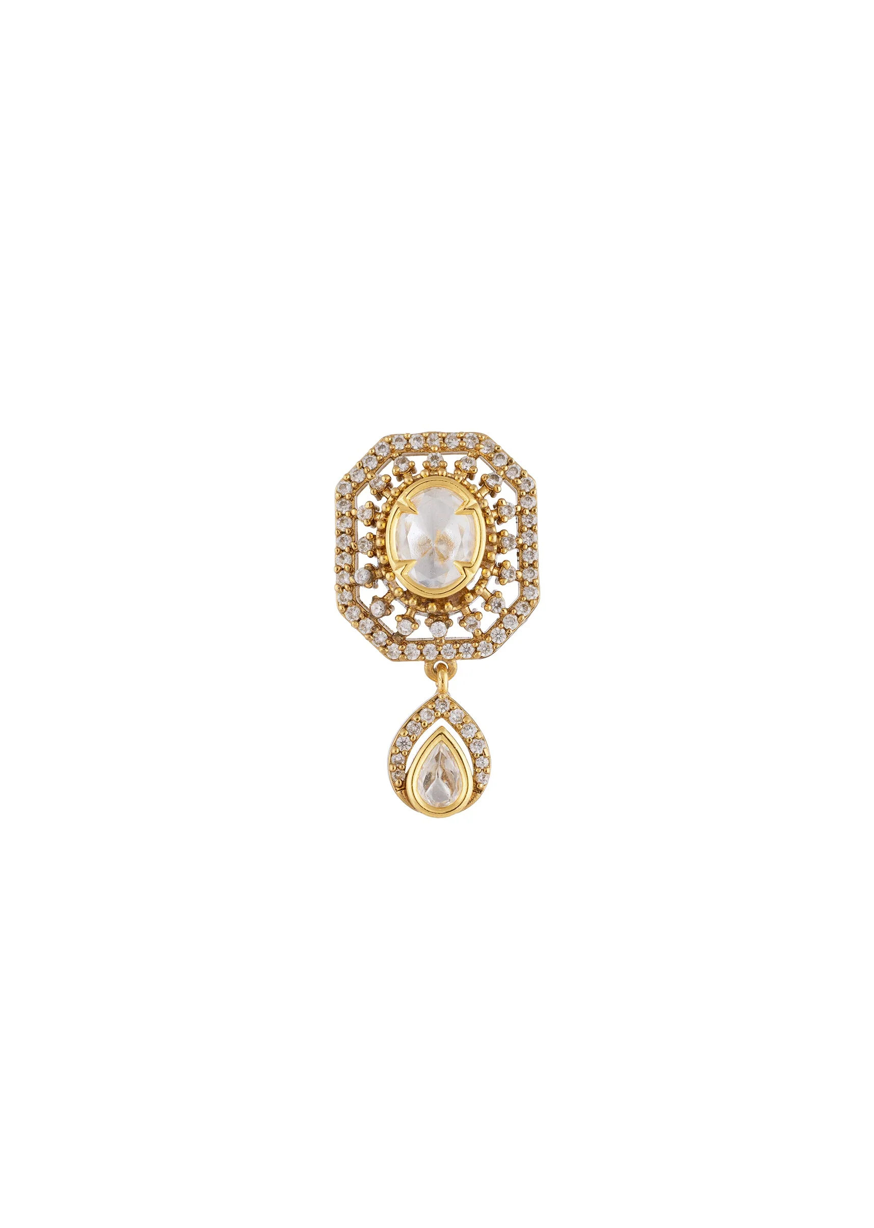 Gold White Polki Earrings With Radiant Detail - Image 3