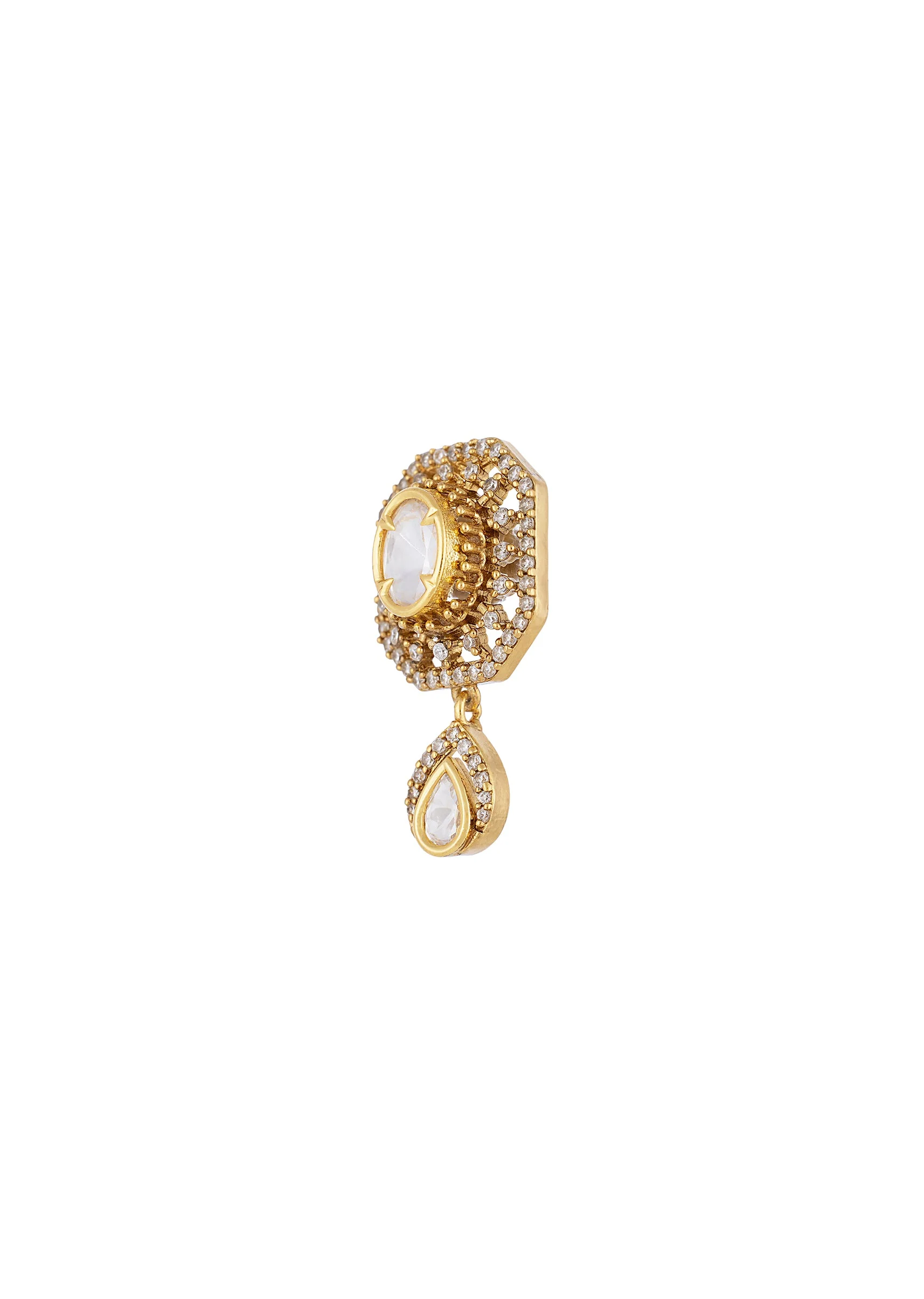 Gold White Polki Earrings With Radiant Detail - Image 4
