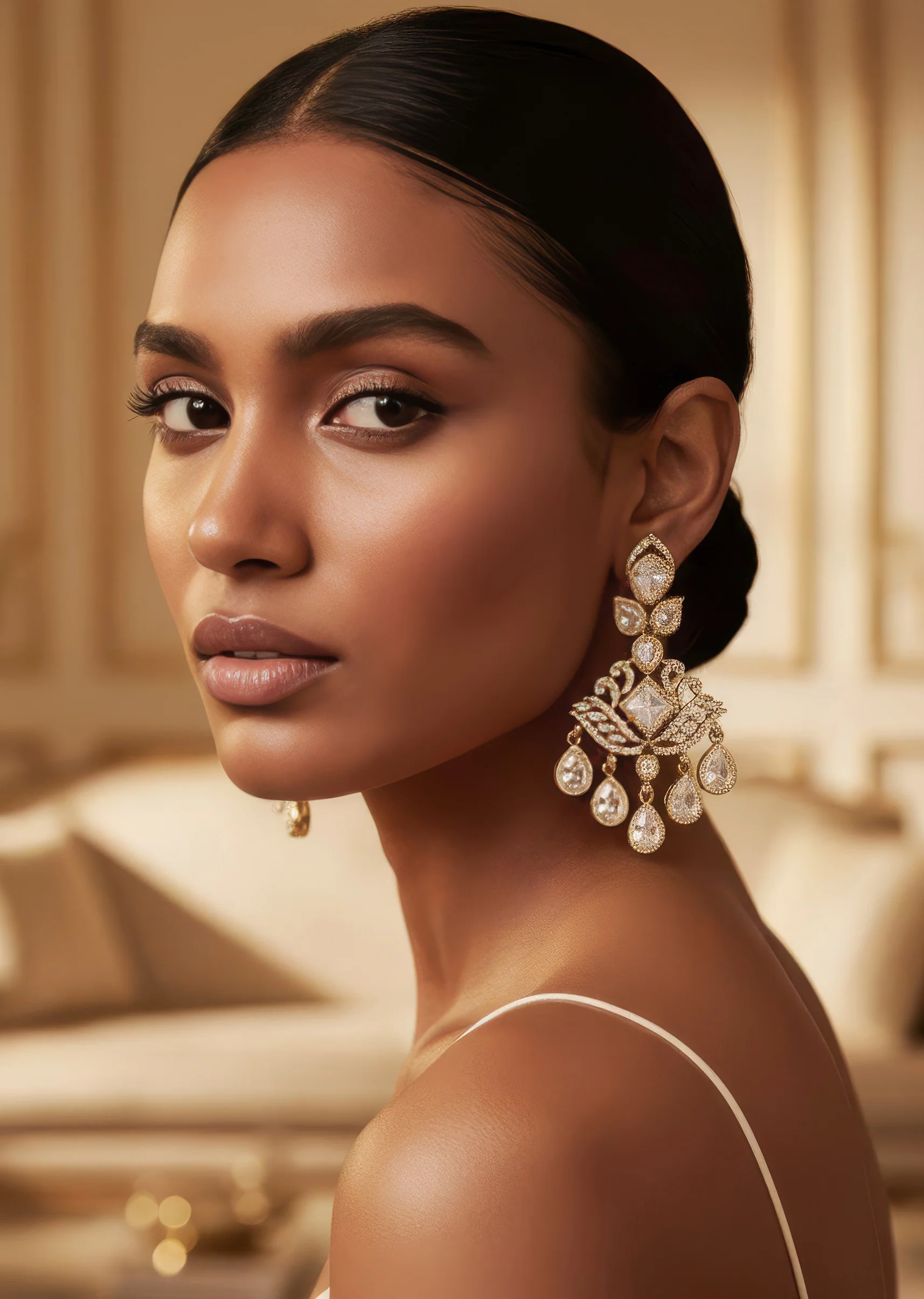 Gold White Polki Earrings With Timeless Detail