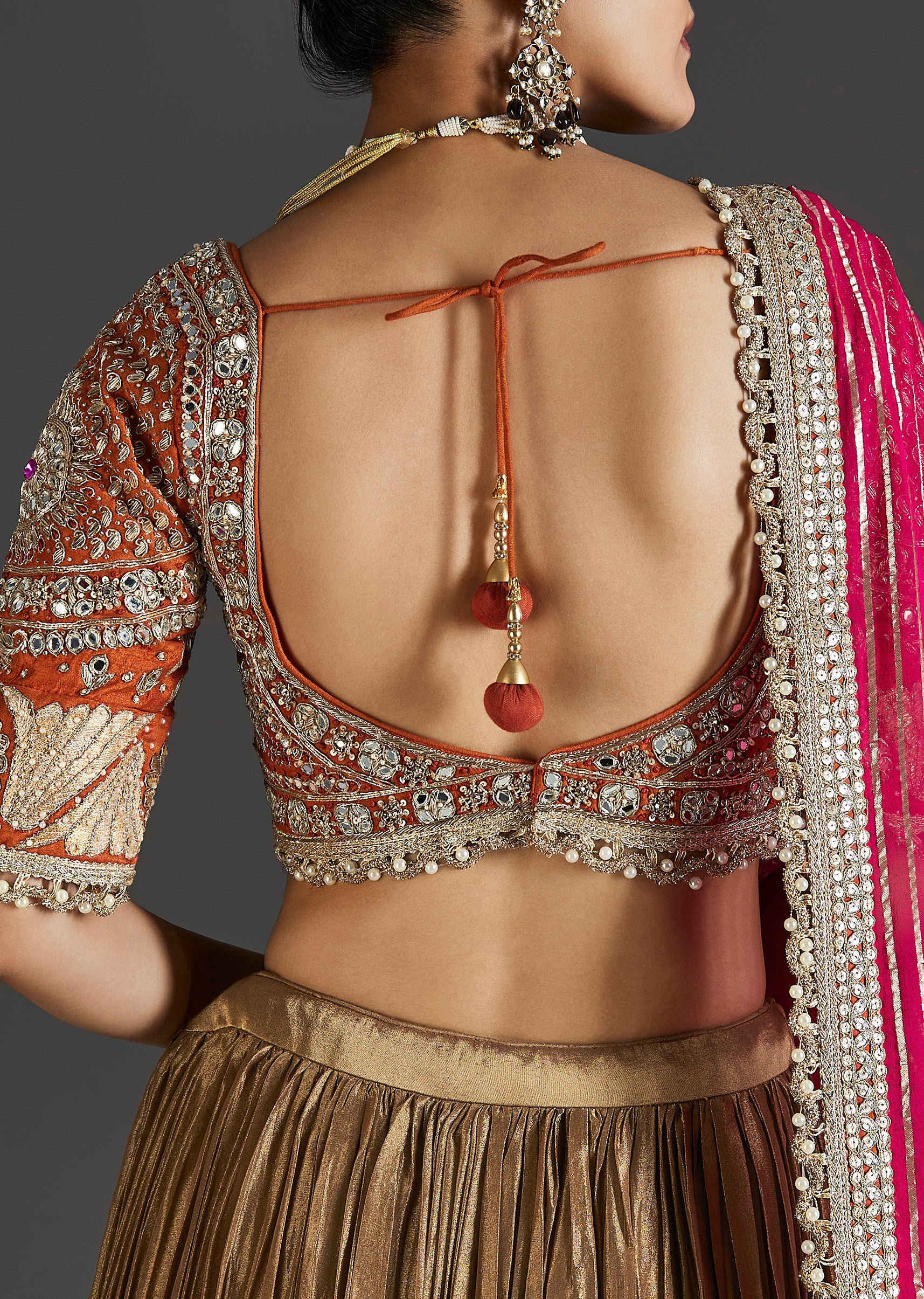 Gold Zardosi And Mirror Work Embroidered Lehenga - Image 6