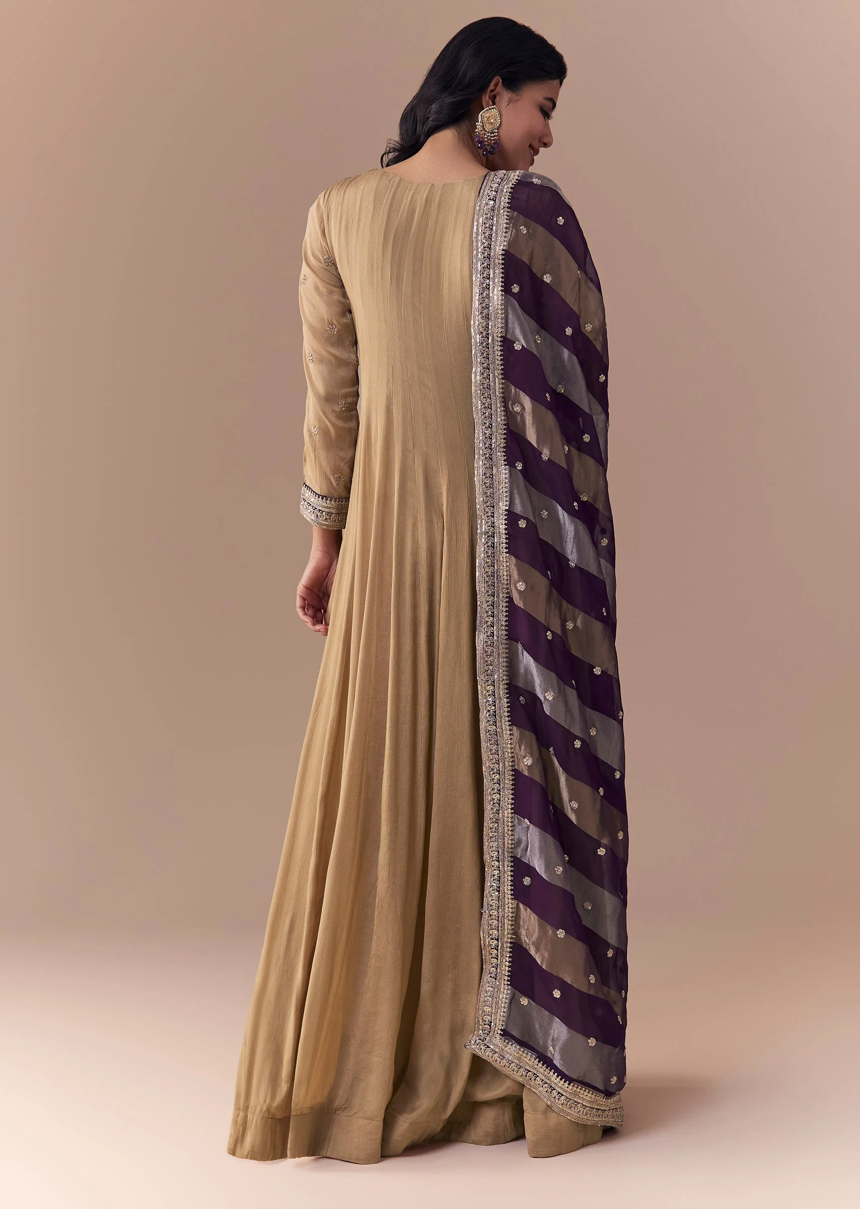 Gold Zardozi Work Anarkali with Dupatta - Image 4