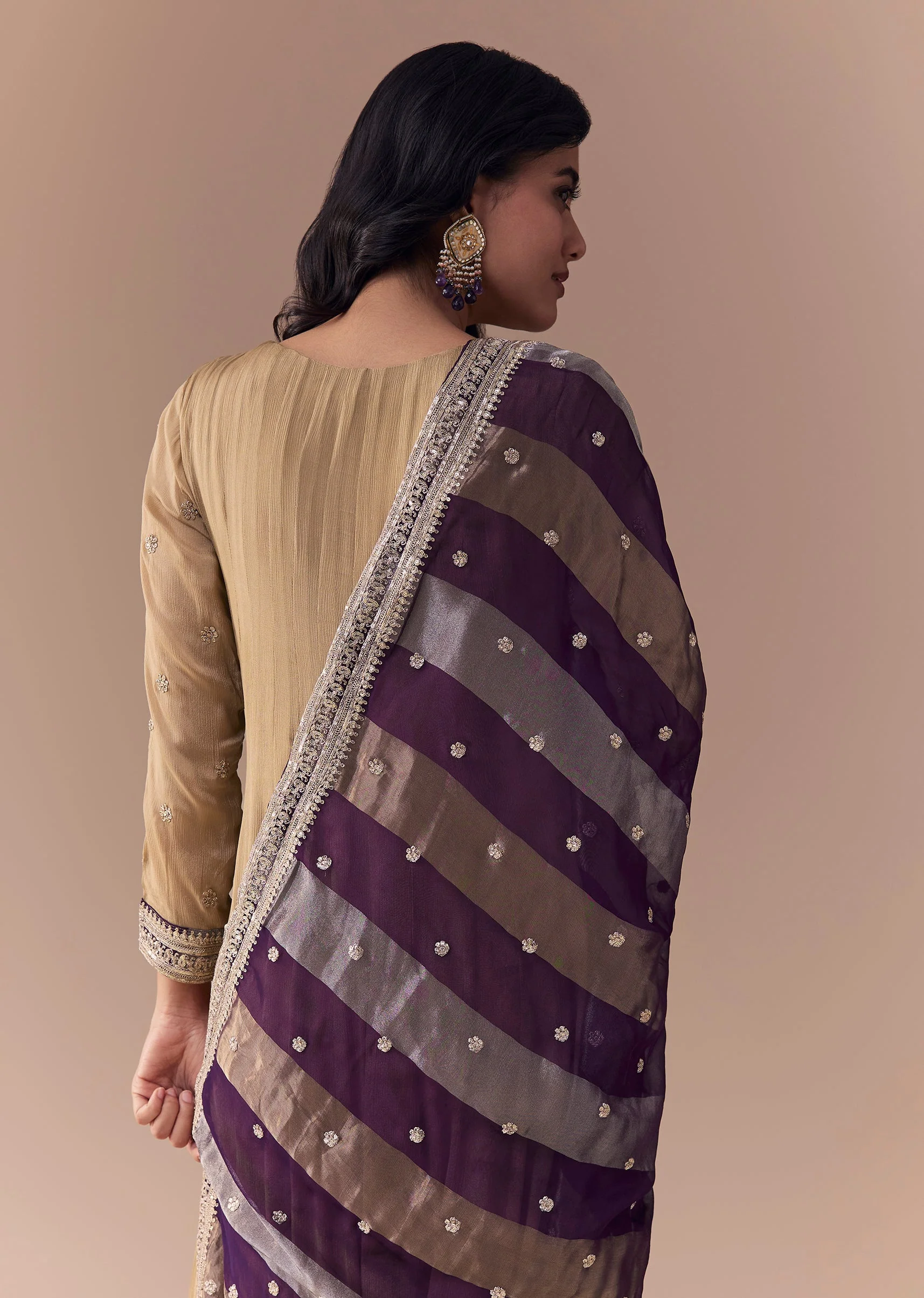 Gold Zardozi Work Anarkali with Dupatta - Image 6