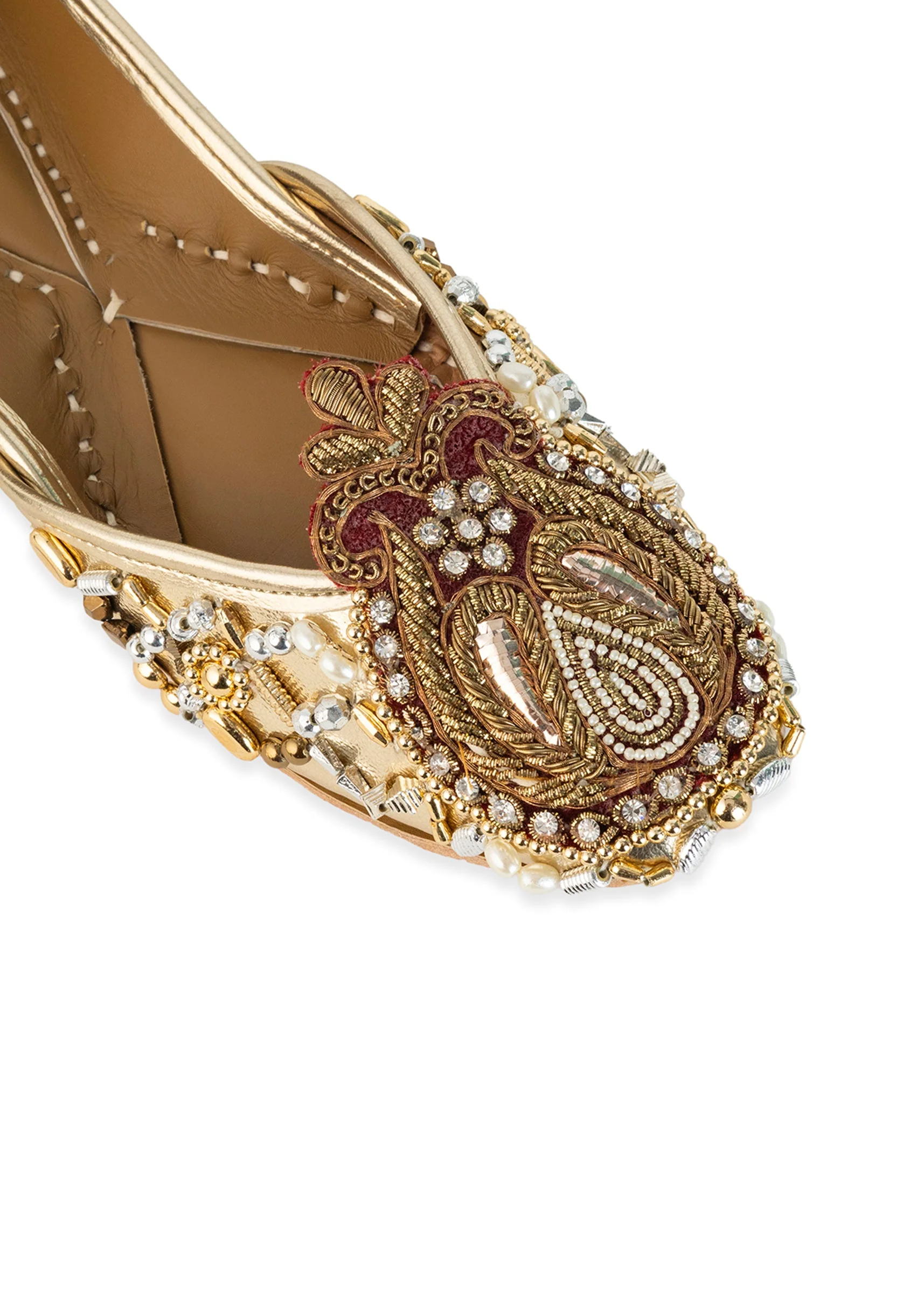 Gold Zari Hand Embellished Juttis - Image 3