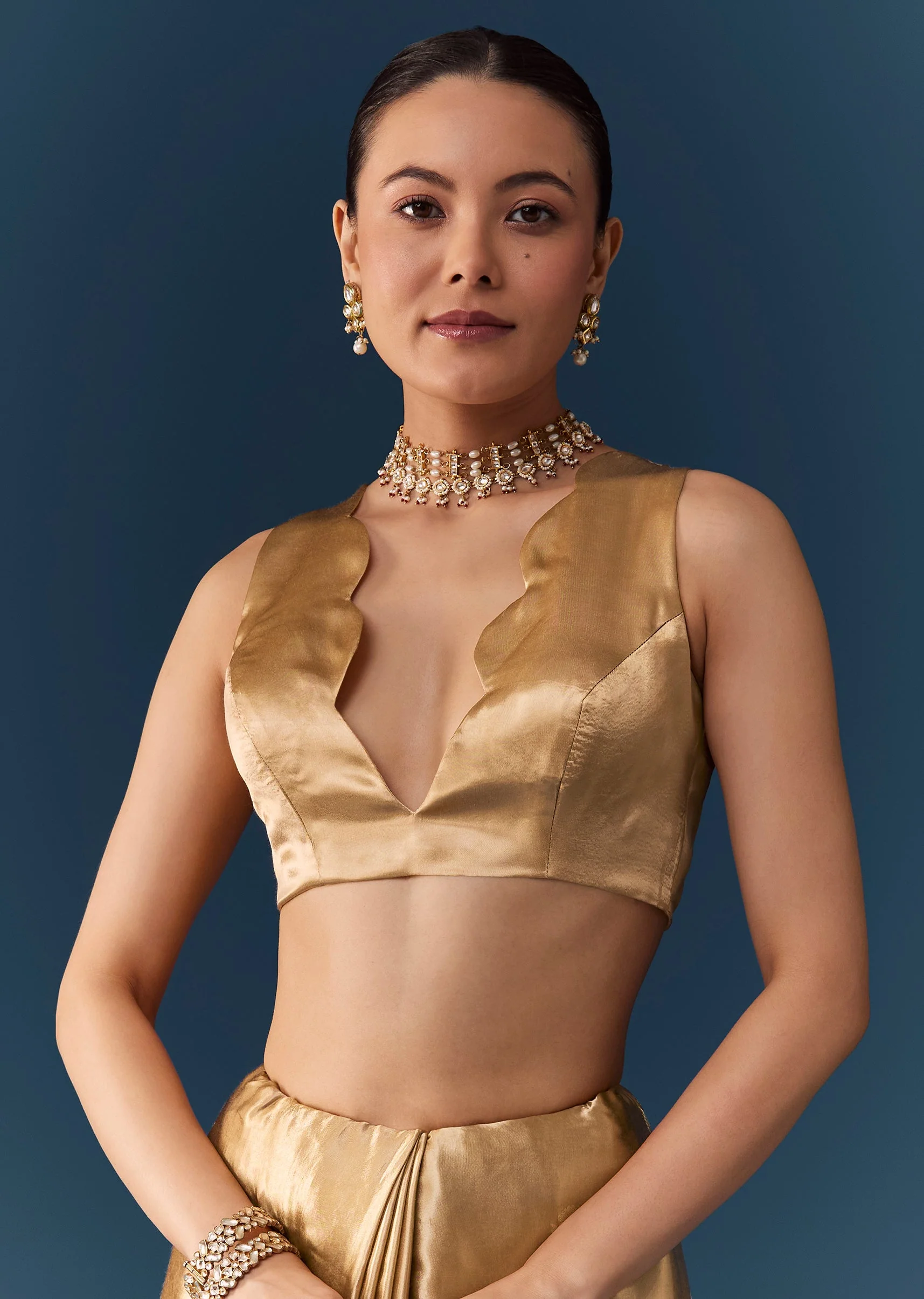 Gold Zari Weave Saree with Blouse Fabric - Image 7
