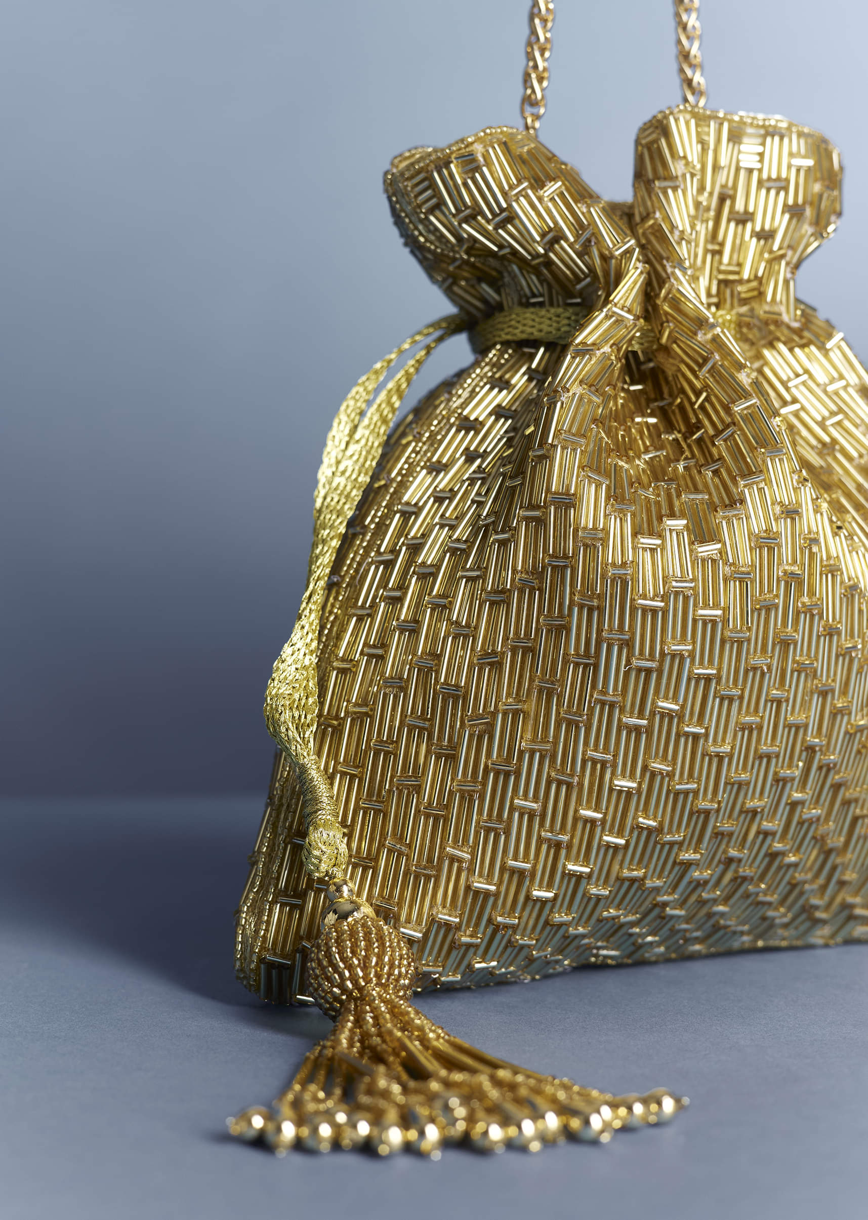 Golden Beaded Tassel Potli - Image 2