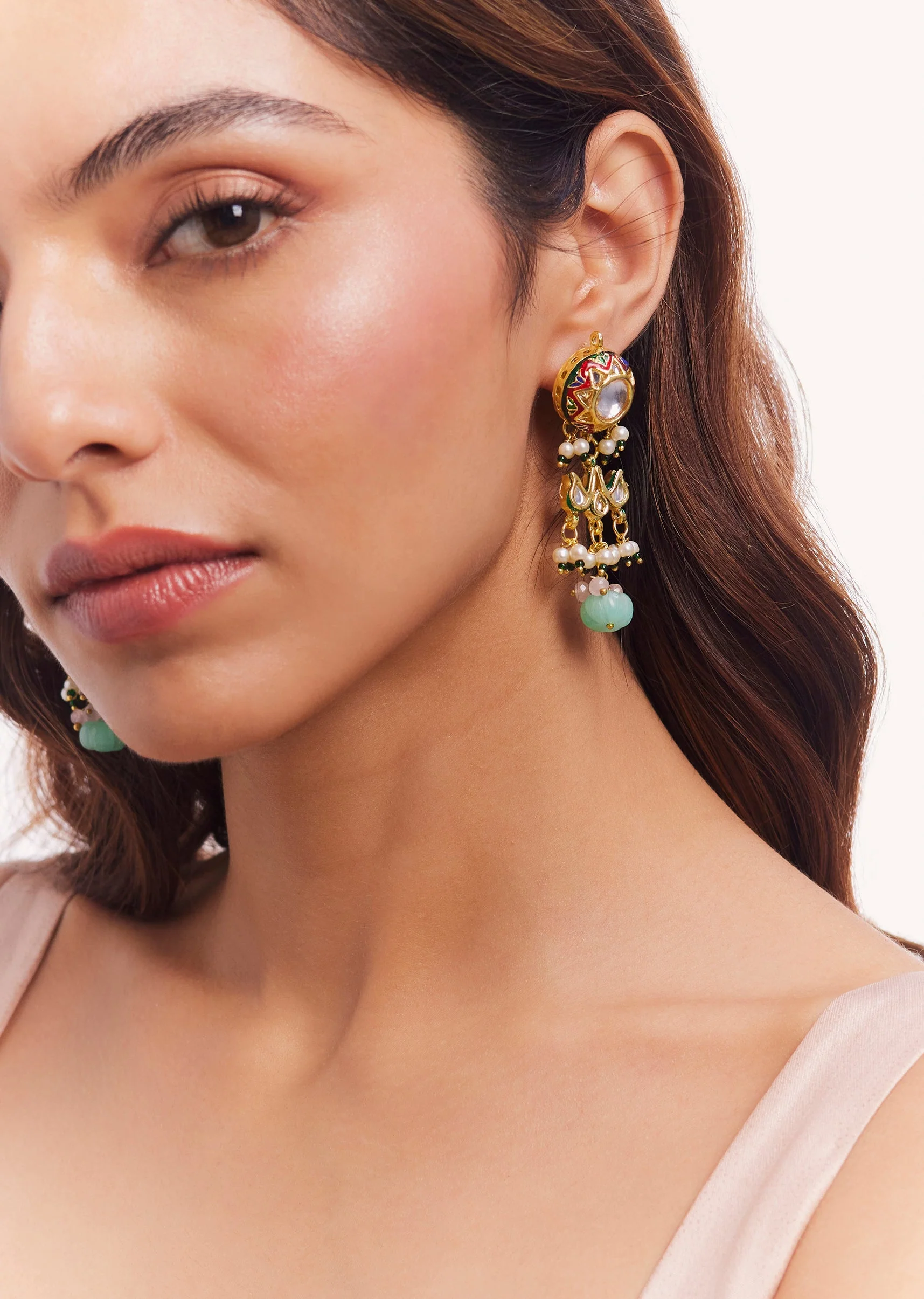 Golden Finish Necklace Set With Kundan Polki - Image 3