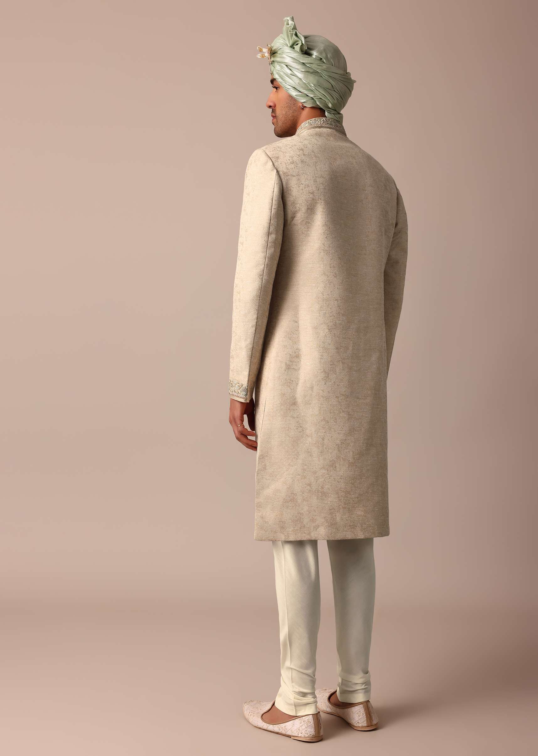 Golden Sherwani Set With Exquisite Embroidery Work - Image 6