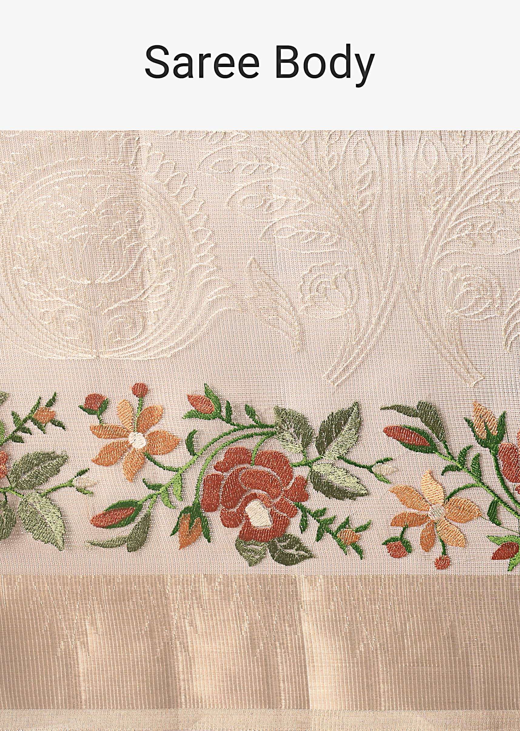 Golden Silk Saree With Exquisite Resham Thread Butti Work - Image 9