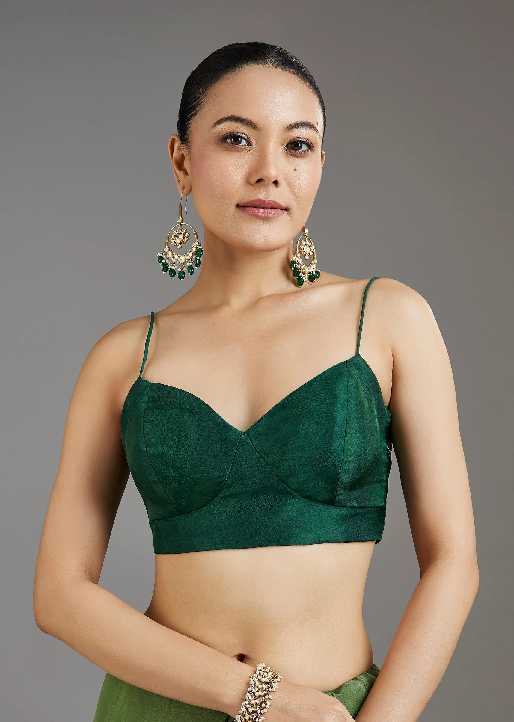 Grass Green Crepe Saree - Image 7