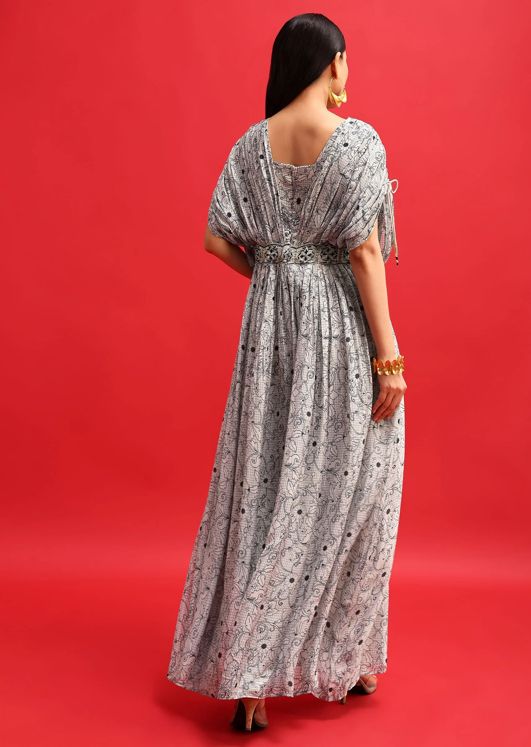 Gray Abstract Printed Jumpsuit With Resham Work - Image 5