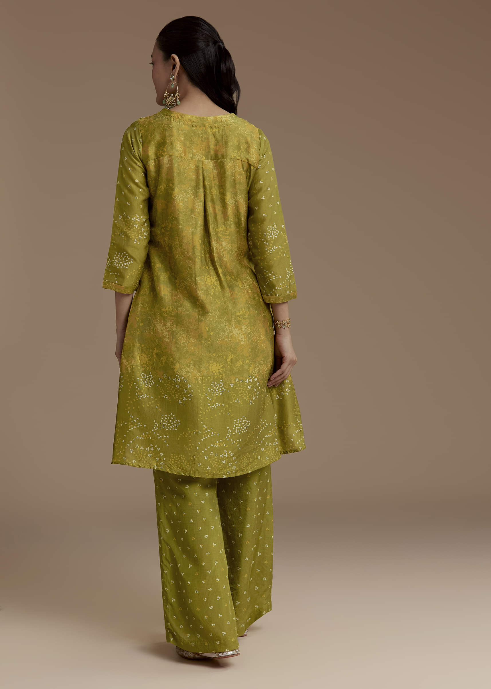 Green Abstract Print Silk Kurta and Palazzo Set - Image 5