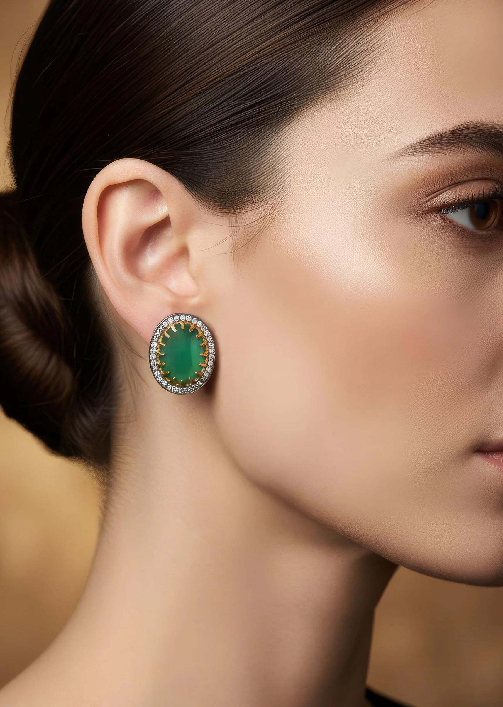 Green And Black Kundan Studs with Semi Precious Stones