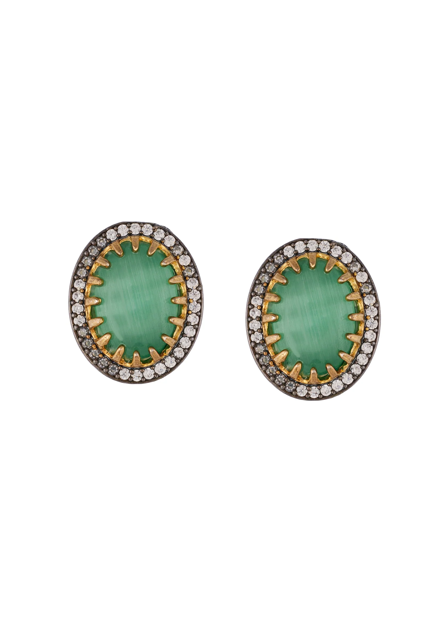 Green And Black Kundan Studs with Semi Precious Stones - Image 2