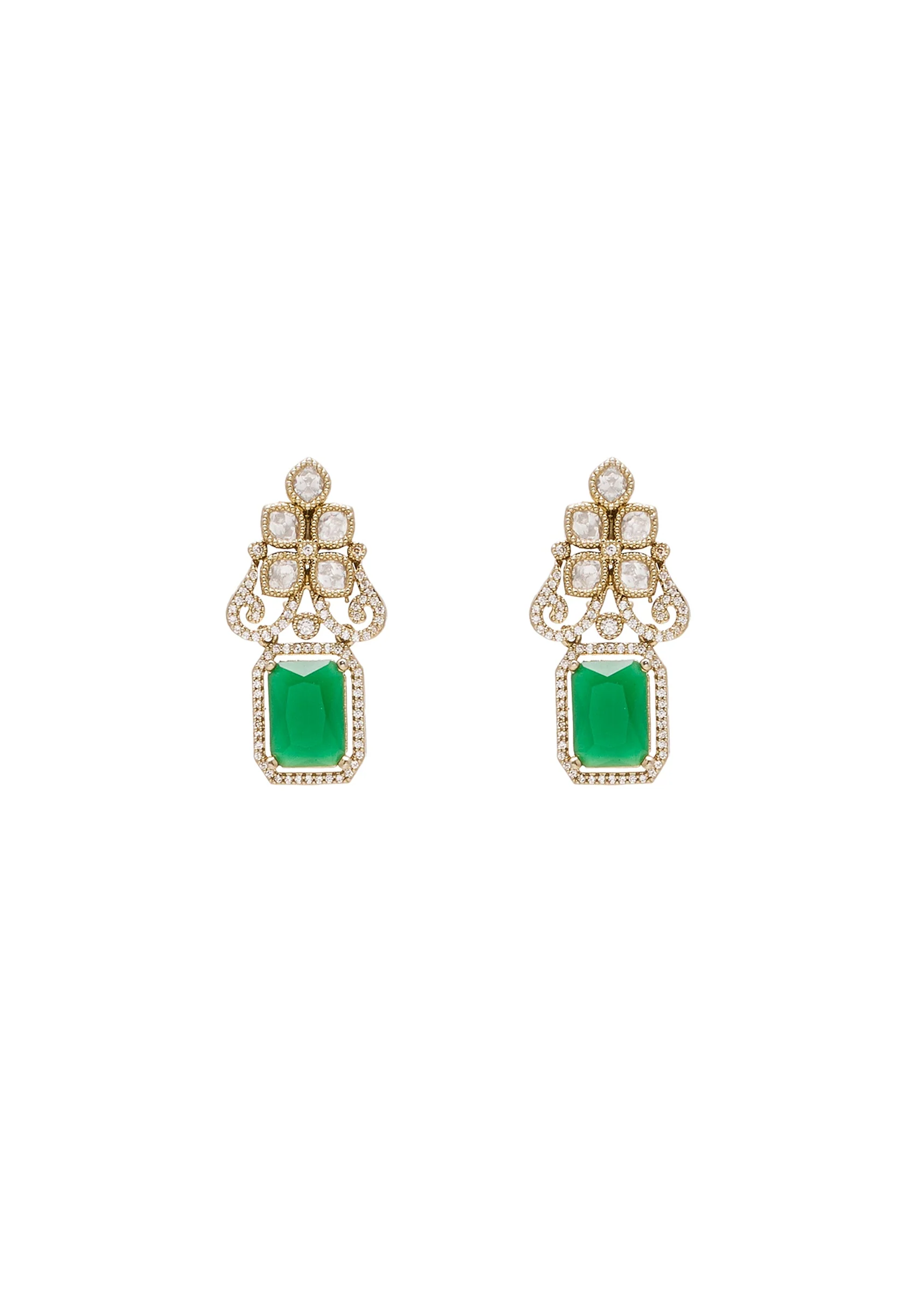 Green And Gold Geometric Pendant Necklace Set - Image 4