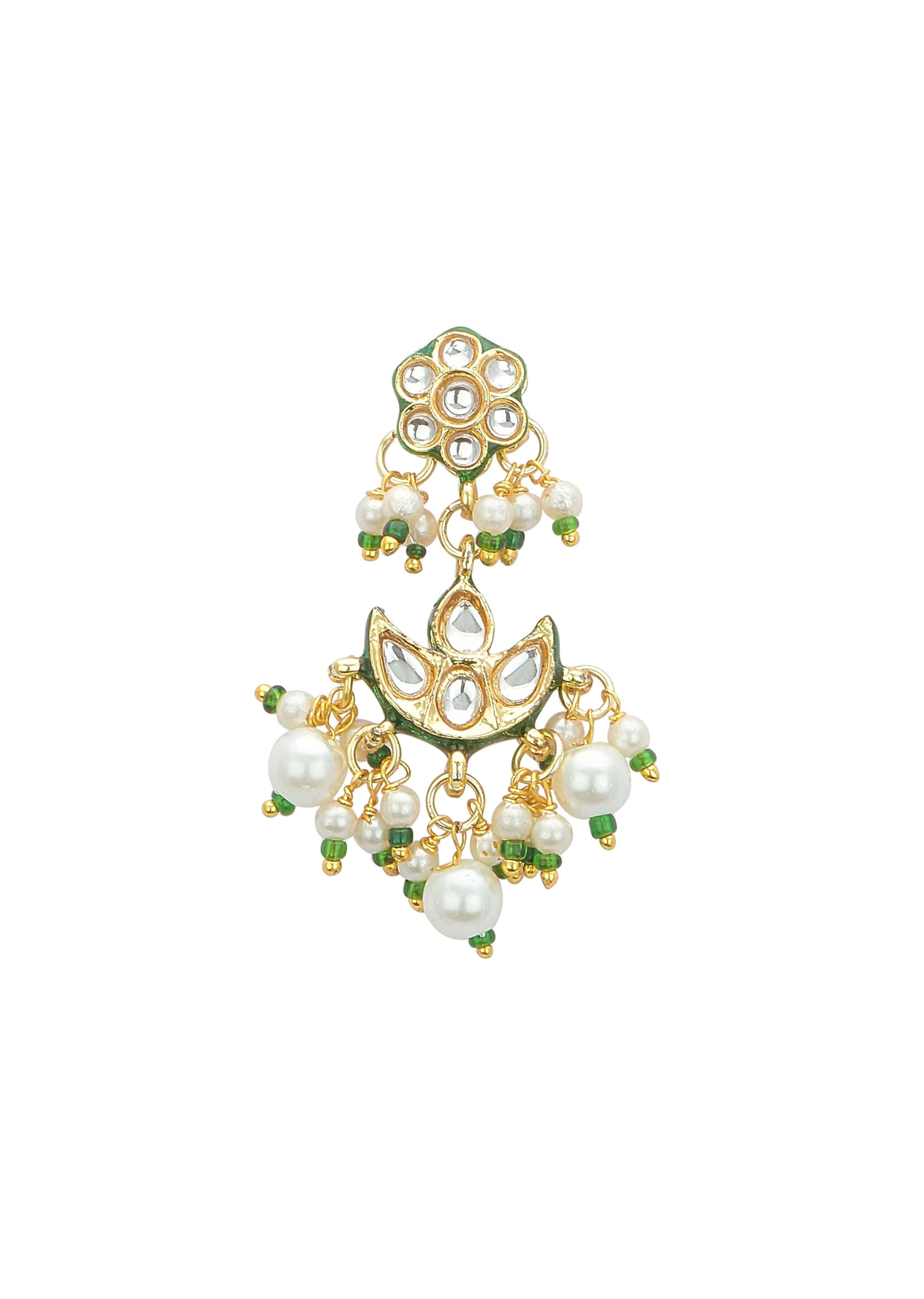Green And Gold Kundan Short Necklace Set - Image 2