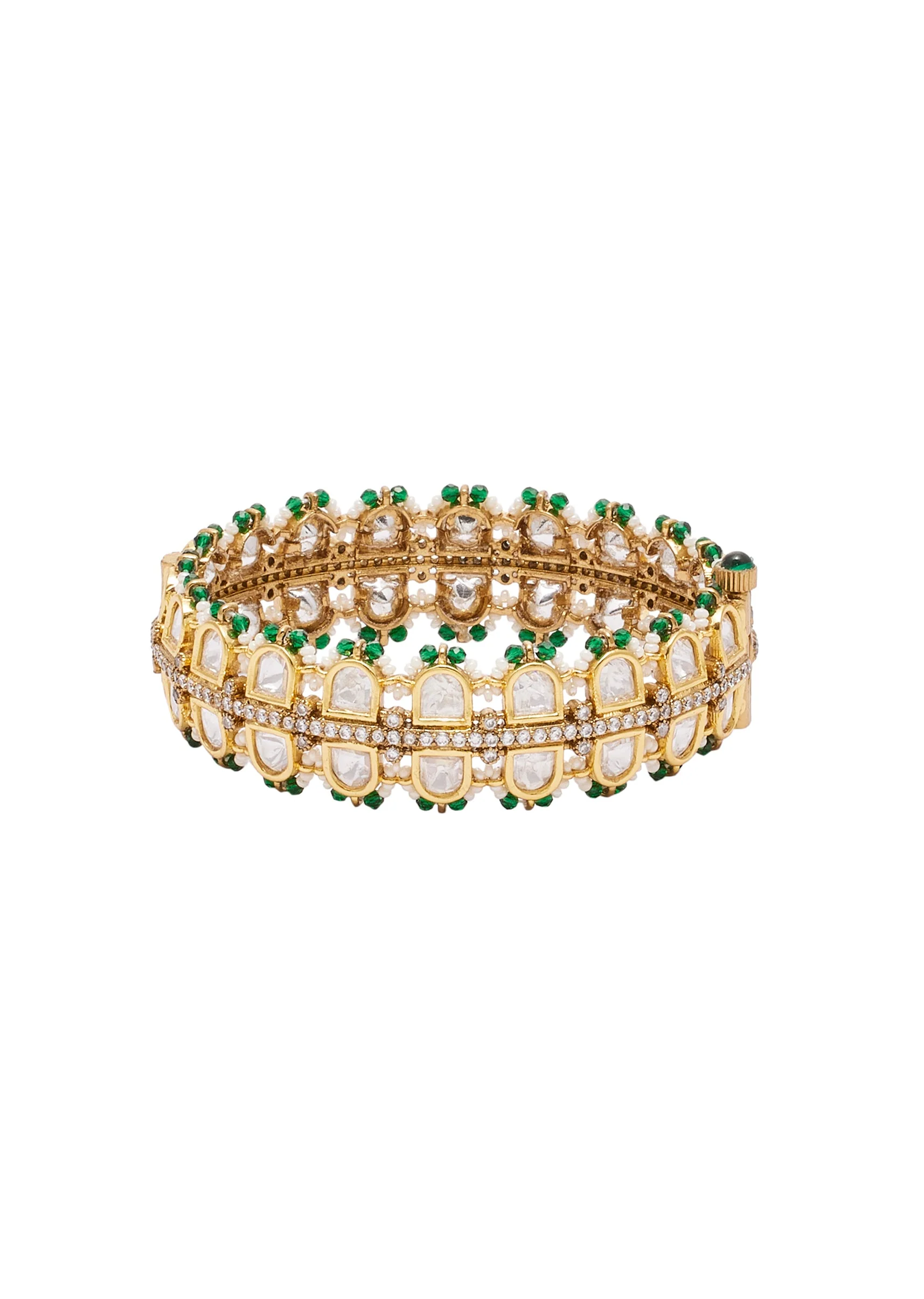 Green And Gold Stone Embellished Cutwork Bangle Set - Image 3